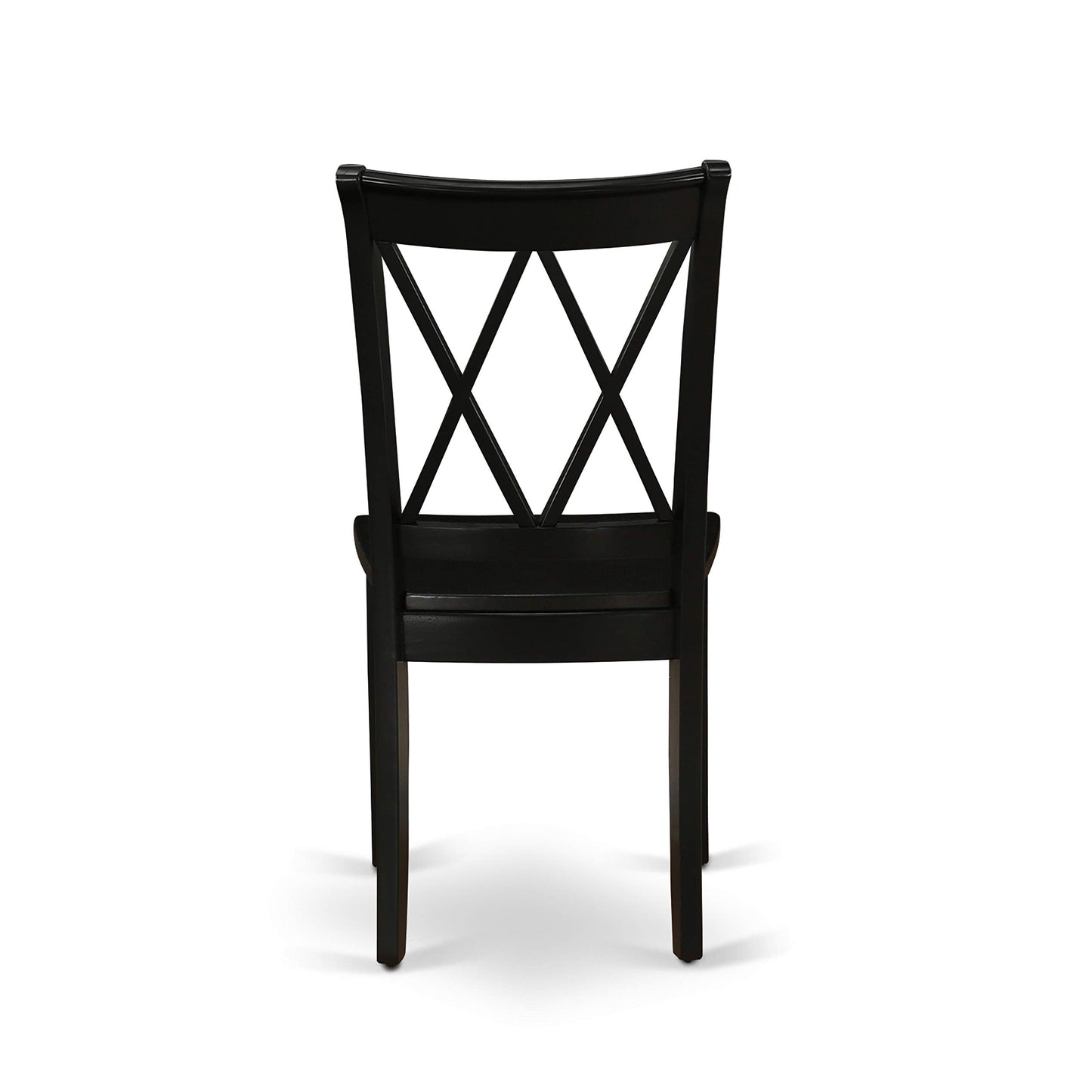East West Furniture CLC-BLK-W Clarksville Dining Chairs - Double Cross Back Wooden Seat Chairs, Set of 2, Black
