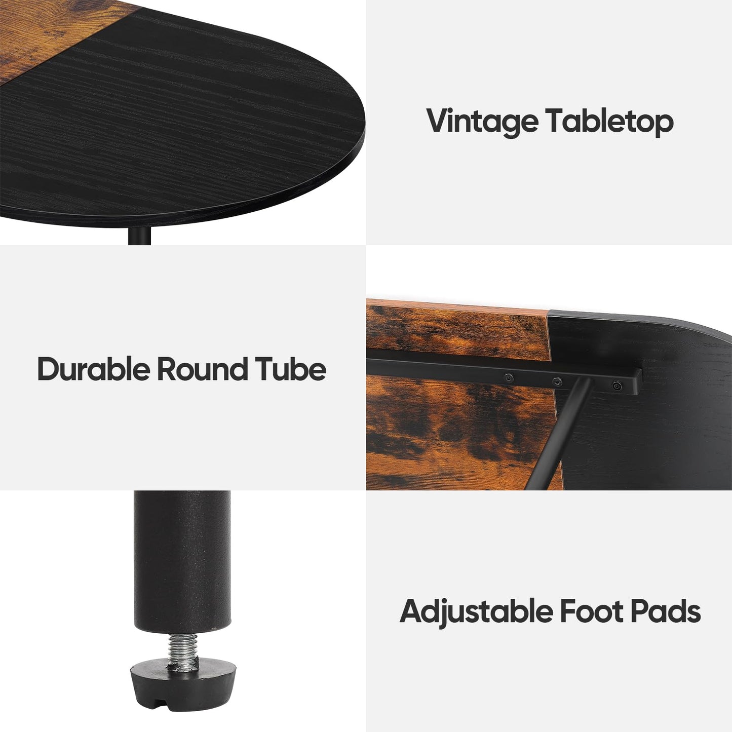 KANEODOT Coffee Tables for Living Room,Mid Century Small Oval Center Table with 2-Tier Storage Shelf and Wood Tabletop,Farmhouse Narrow Cocktail Tea Table for Small Space,Apartment,Black Brown