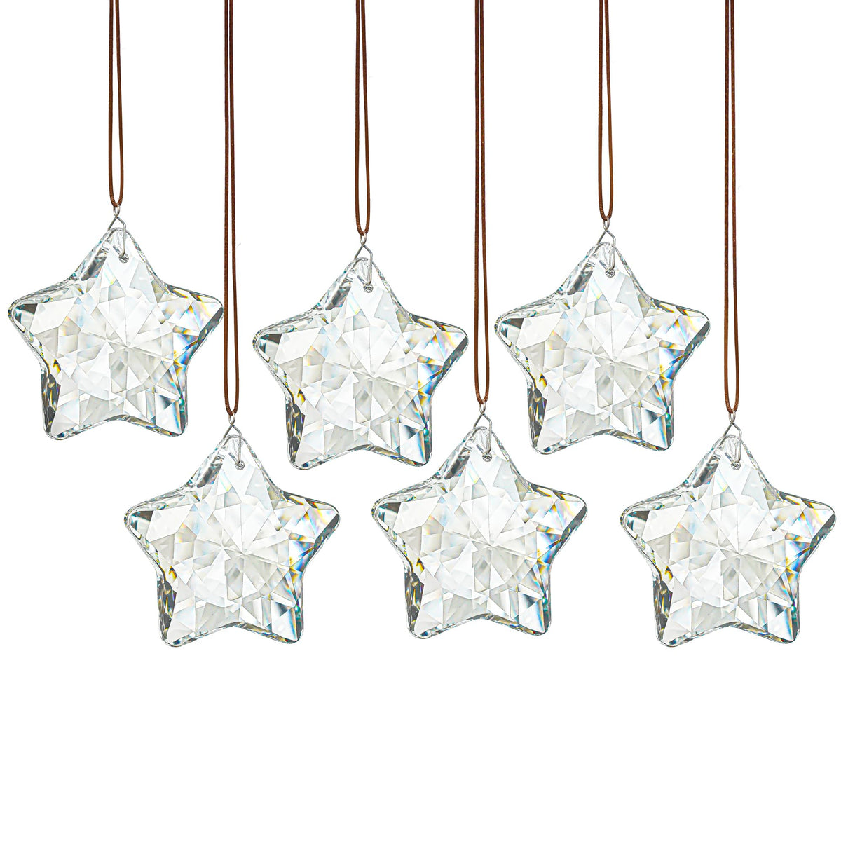 H&D HYALINE & DORA Set of 6 Crystal Glass Christmas Ornaments Clear Faceted Glass Christmas Star Crystal Hanging Ornaments for Xmas Tree Winter New Year Party Supplies
