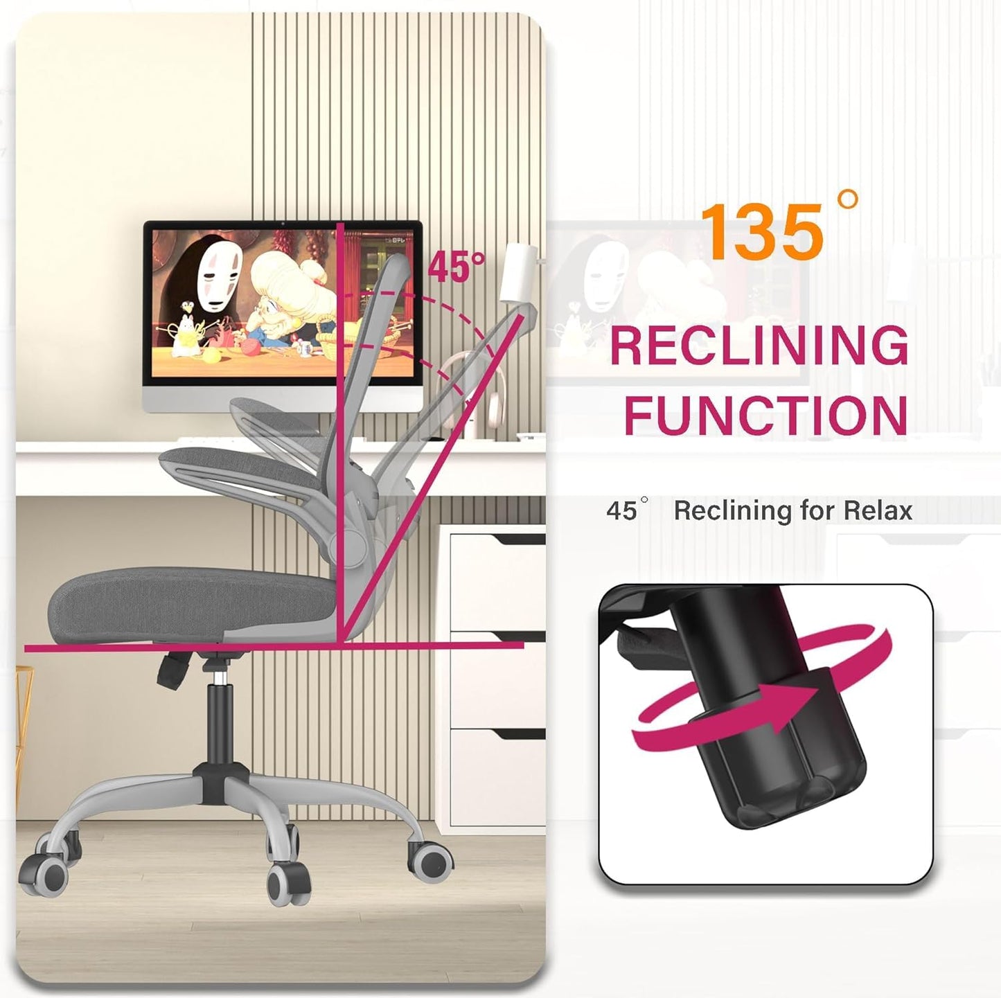 Mimoglad Office Chair, Ergonomic Desk Chair with Adjustable Lumbar Support, High Back Mesh Computer Chair with Flip-up Armrests-BIFMA Passed Task Chairs, Executive Chair for Home Office