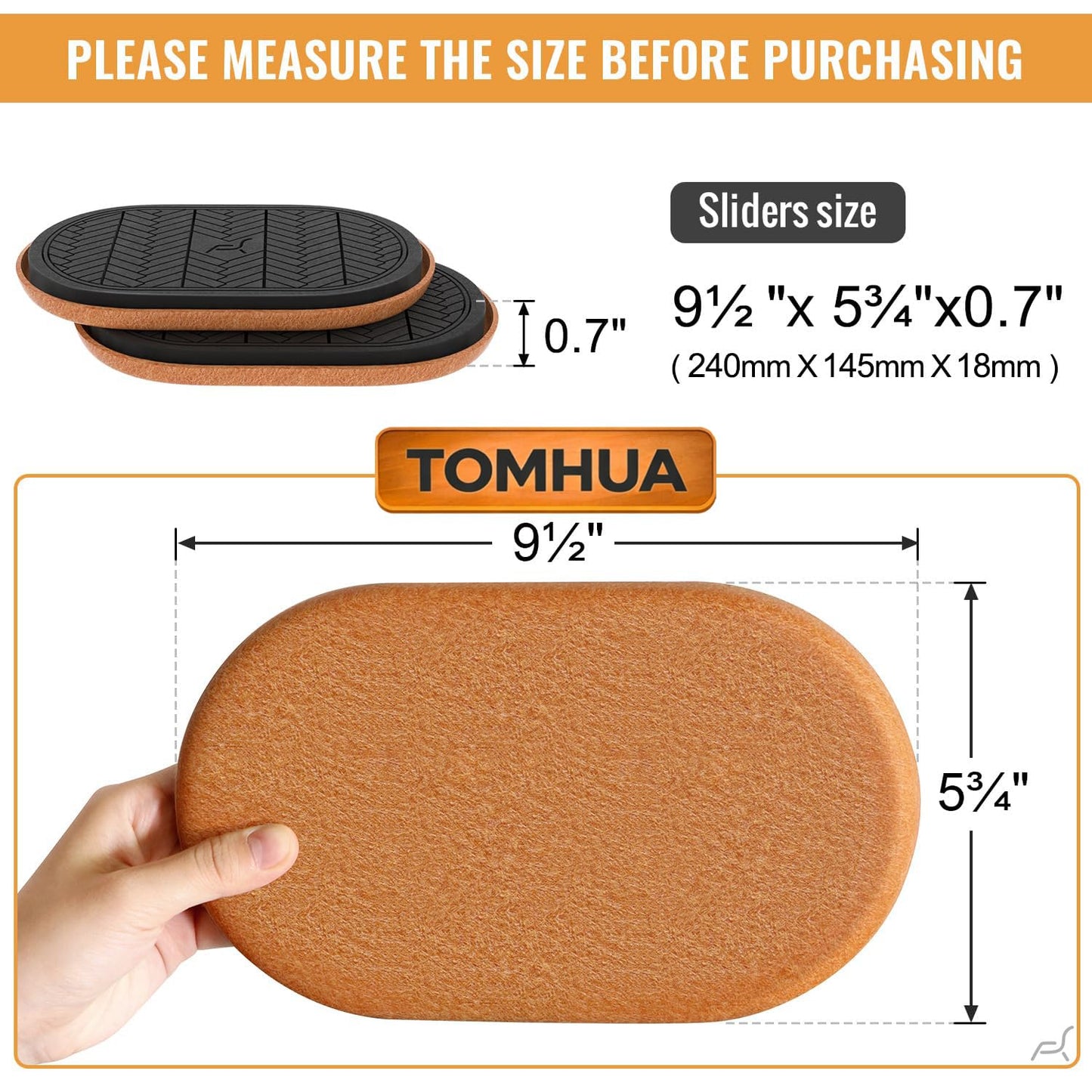 Furniture Sliders for Hardwood Floors Felt-4 Pack 9-1/2" Oval Reusable Furniture Slider with Extra Thick Design - Heavy-Duty Furniture Movers - Felt Sliders Effortless Moving