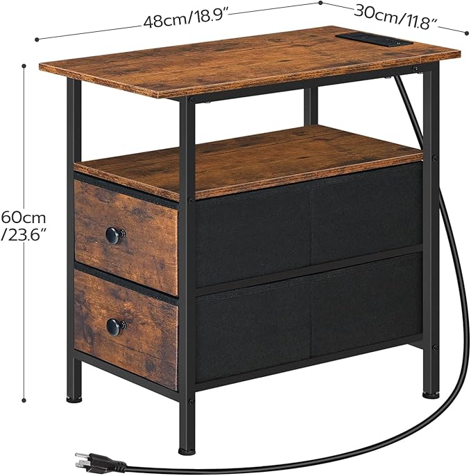HOOBRO End Table with Charging Station, Narrow Side Table, Nightstand with 2