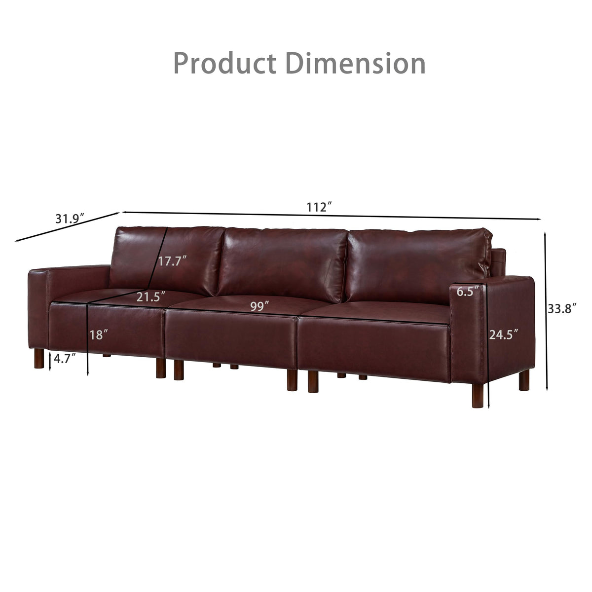KEIKI 112 Inch PU Leather Sofa, Luxury Cloud Couch Sofa Sleeper Chair, Corner Comfy Upholstered 3-Seater Cloud Couch, Big Accent Deep Seating for Office Apartment Living Room, Easy Assembly, Burgundy