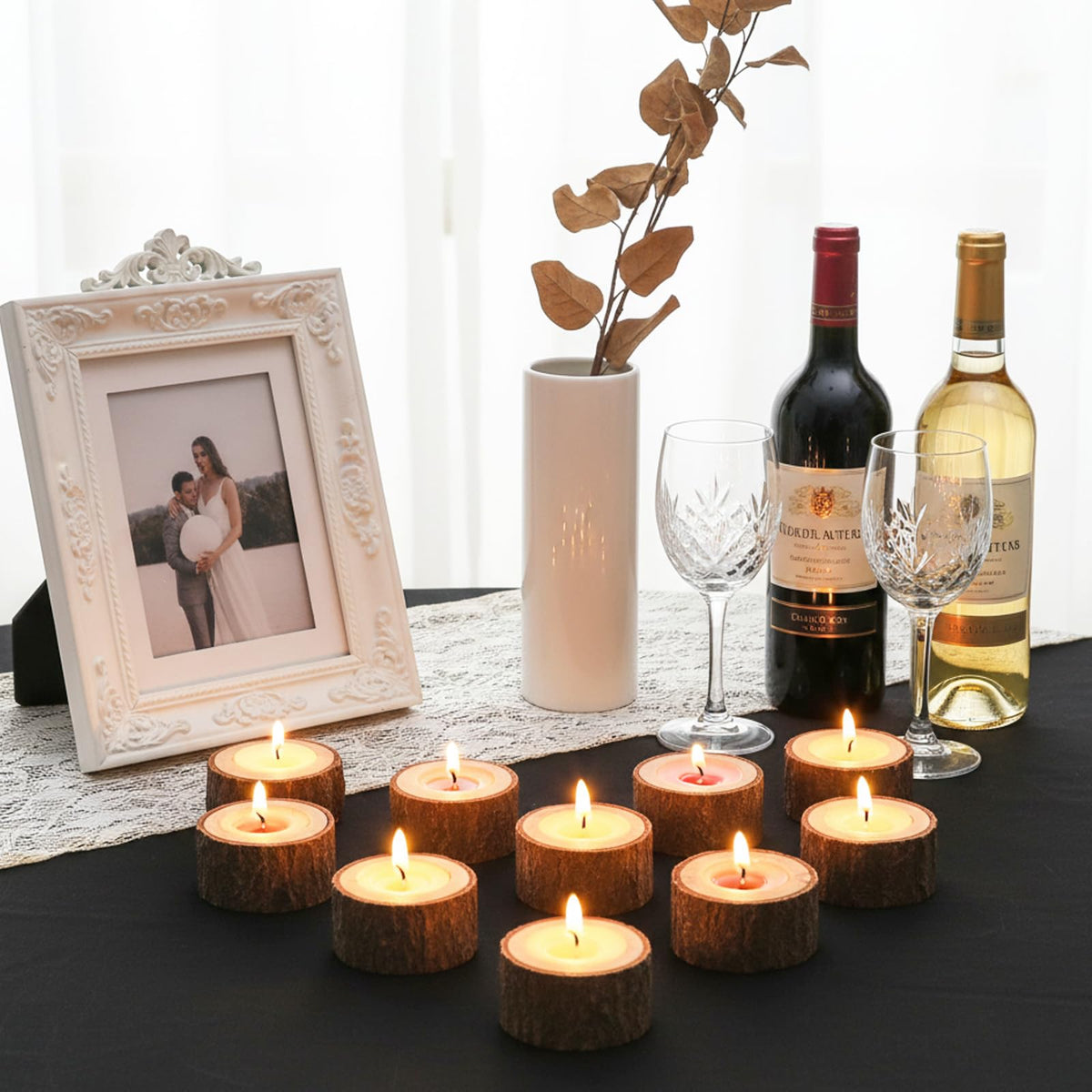 24 Pcs Wooden Tea Light Candle Holders Votive Candle Holders, Rustic Wooden Pillar Candle Stands Vintage Tealight Holders Set Candle Centerpieces for Dining Table Wedding Party, 1.6" H