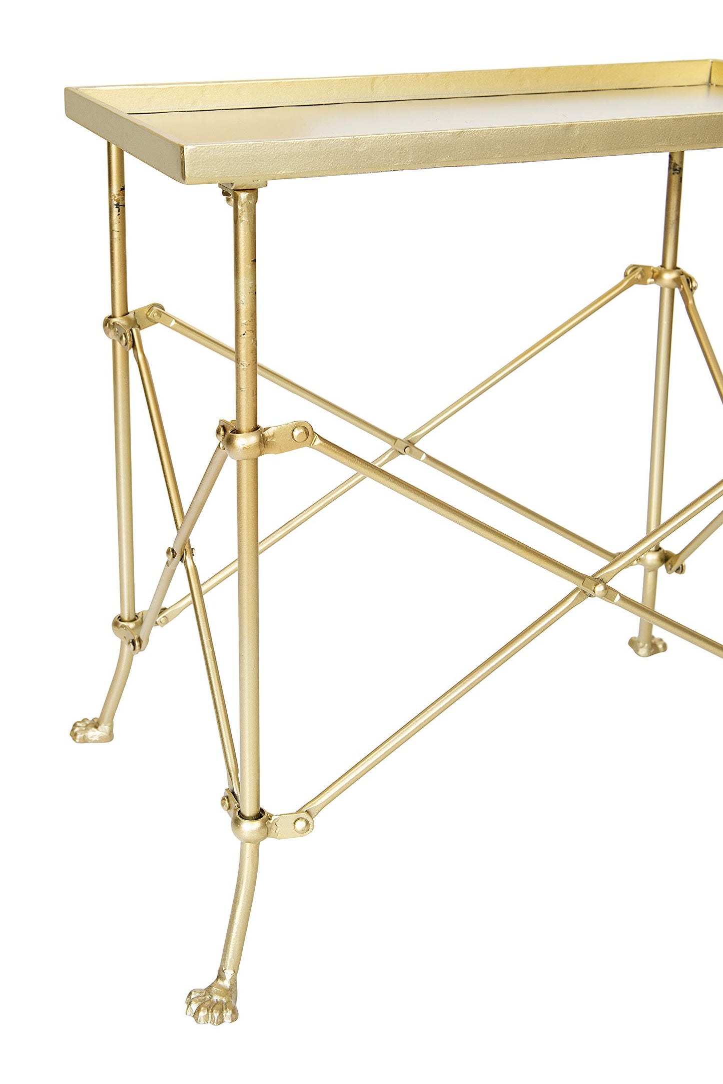 Creative Co-Op Vintage Rectangular Metal End Table with Claw Feet, Gold
