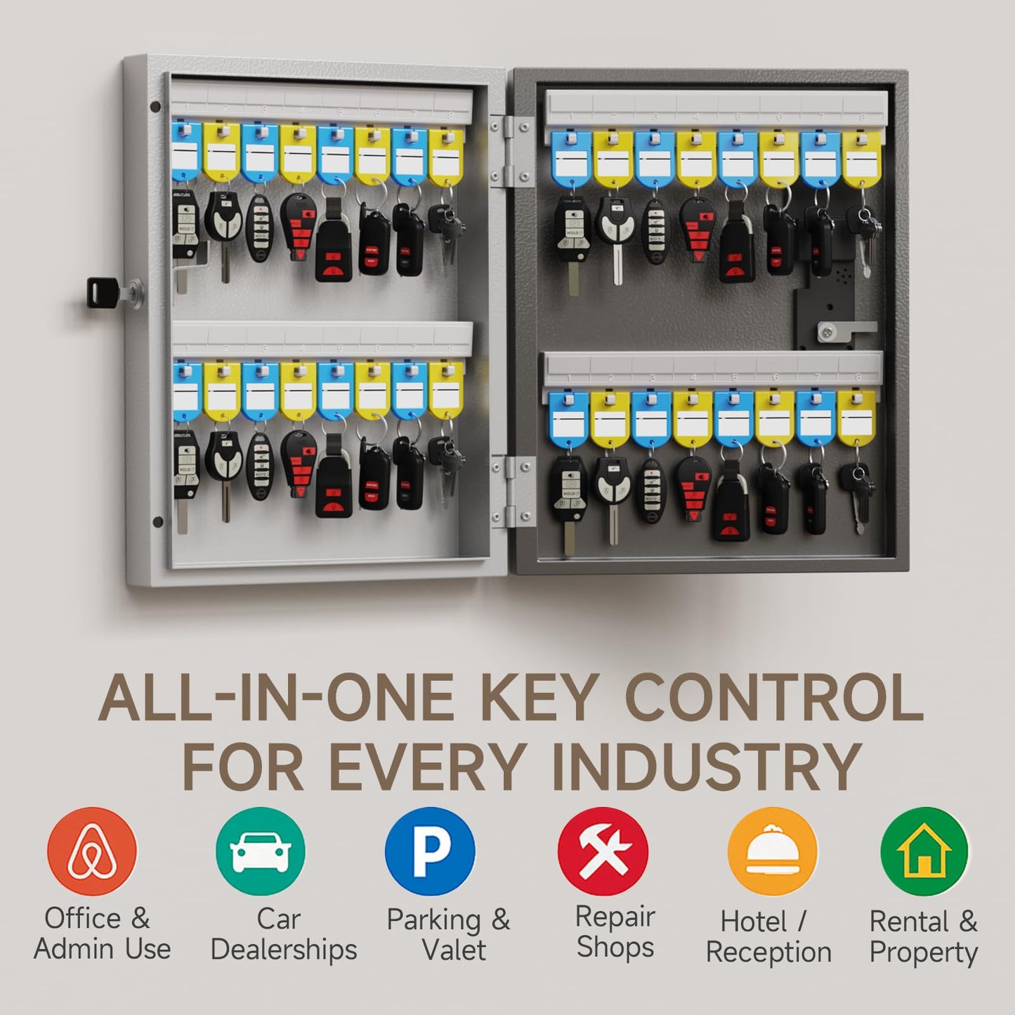 DiDiHere 32 Key Lock Box Wall Mount, Smart Key Cabinet One Time Password/APP Bluetooth/Fixed/Wi-Fi Remote/Key Unlock, Key Management for Valets/Realtors/Office/Hotel