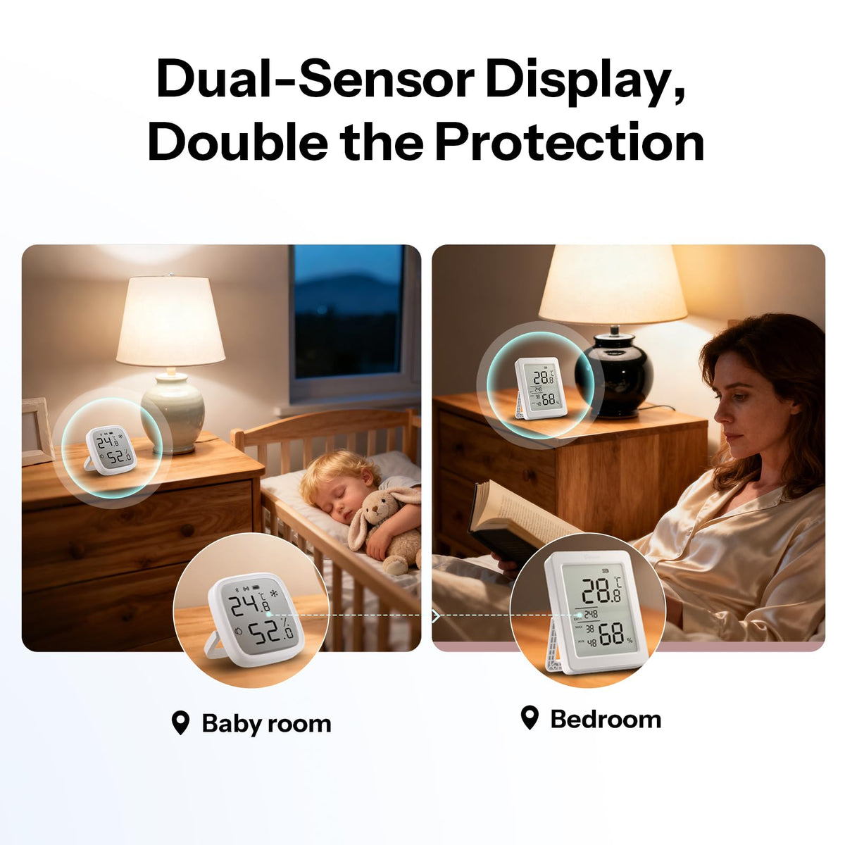 SONOFF AirGuard TH, Indoor Smart Zigbee Temperature and Humidity Sensor, 3.6'' LCD Display, App Monitoring with Charts, Notification Alerts, Data Export, Remote Data Display 2-Pack