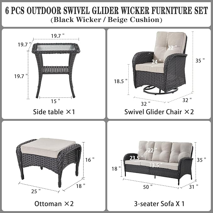 Belord 6 Pieces Wicker Patio Furniture Set