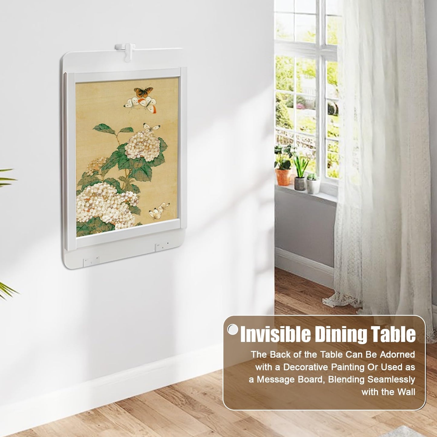 YYmmDQ Folding Wall-Mounted Drop Leaf Table 35"×23" Space Saving Decorative Painting On The Back, Household Dining Table Desk for Kitchen, Coffee, Small Spaces, No Assembly Required