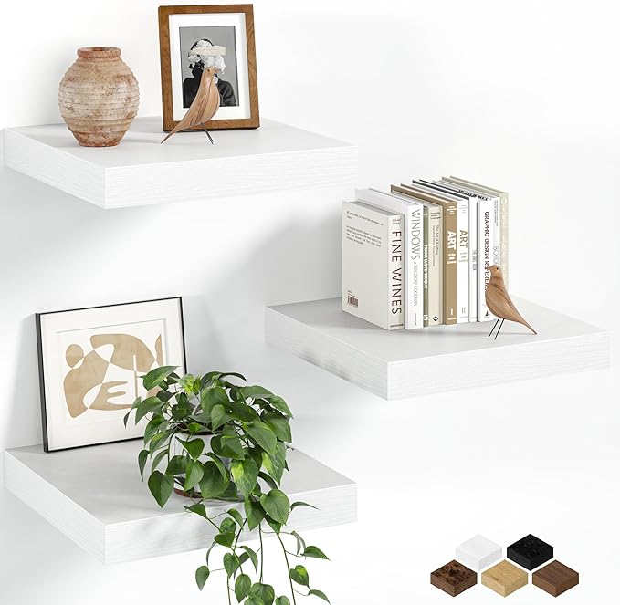 Fun Memories Floating Shelves for Wall, 12 Inch Set of 3 Rustic Wood Wall