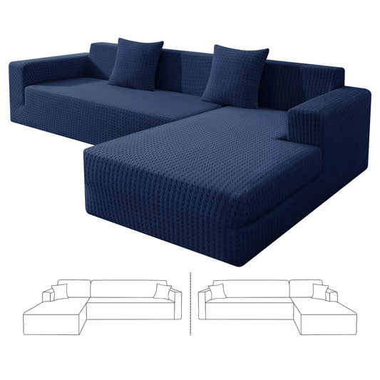 ZNSAYOTX Stretch Sectional Couch Covers New-Houndstooth Texture, Thick Slipcovers with Elastic Bottom for L Shape Sectional Sofa, 2 Pcs Pet Friendly Universal Protector (Sofa or Chaise), Navy Blue