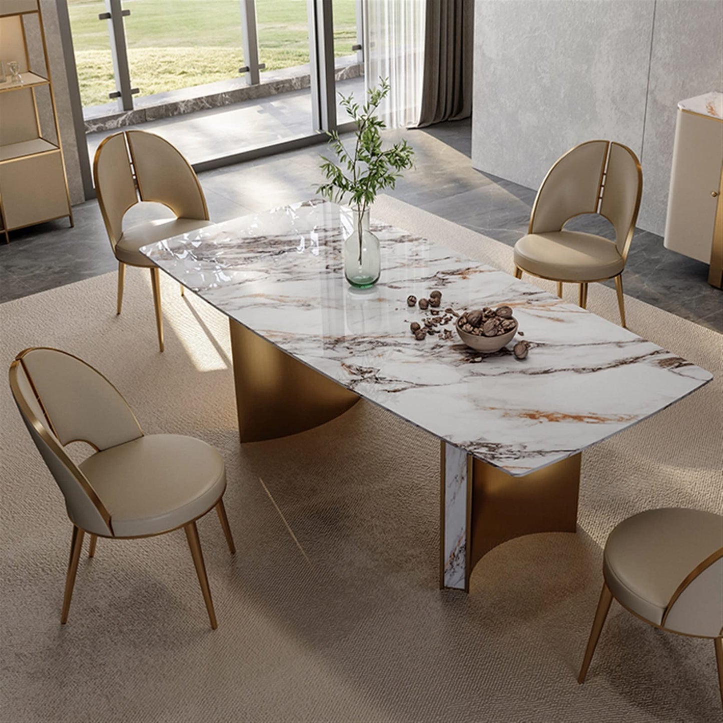TRABVVIJSC Dining Room Chair Comfortable Designer Dining Chair Metal Gold Legs Ergonomic Makeup Leather Office Home Furniture