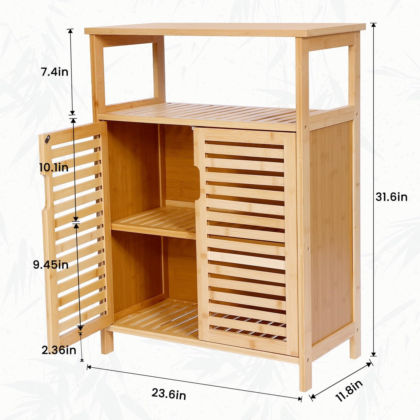 Bambition Bamboo Storage Cabinet with Doors, Floor Freestanding Cabinet with Shelves for Bathroom, Kitchen, Living Room