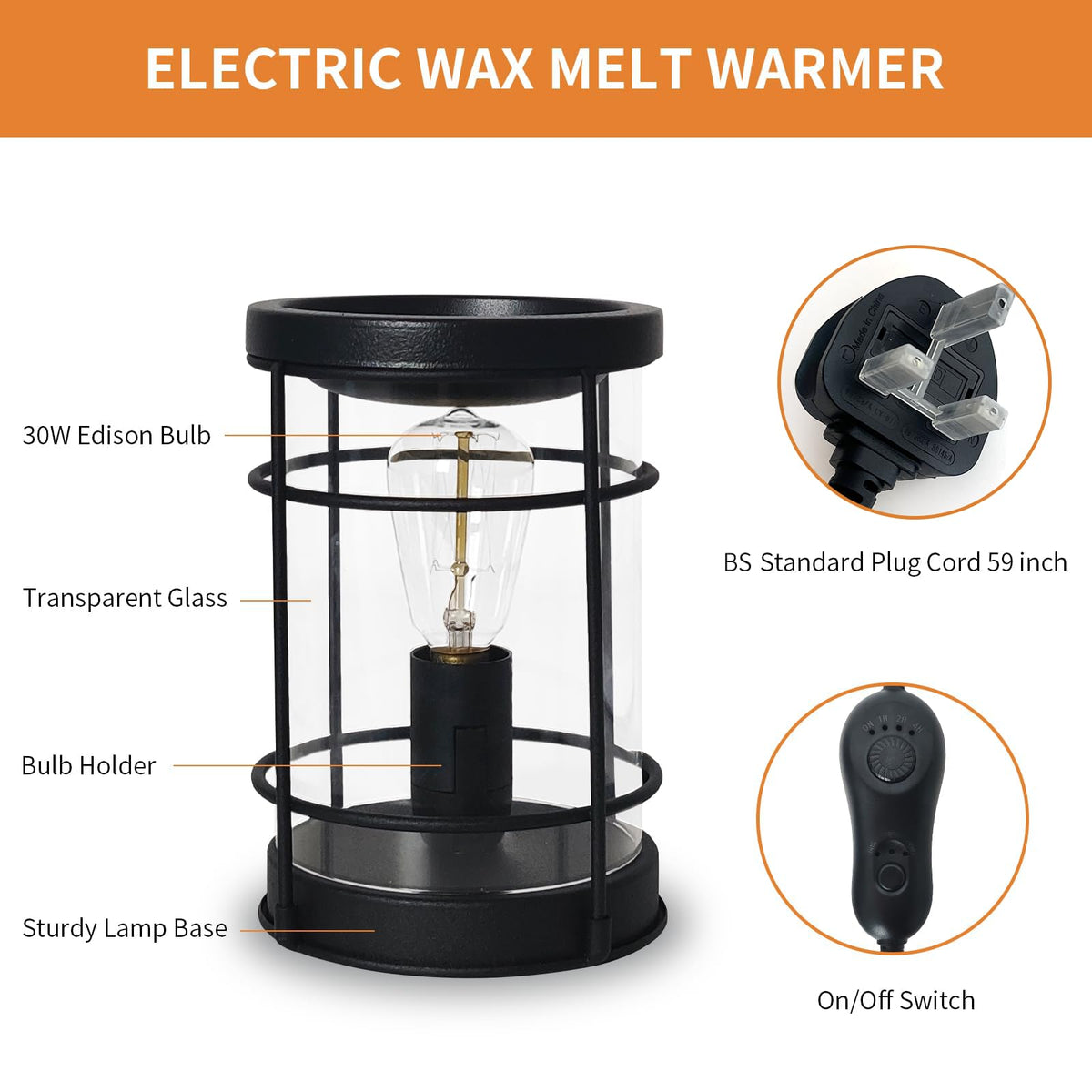 LIFFY Candle Wax Melt Warmer - Wax Warmer Scented, Fragrance Oil Burner, Metal Melter Lamp for Rustic Home Decor Office Bedroom Aromatherapy, Birthday Gifts for Women, Timer & 2 Edison Bulbs