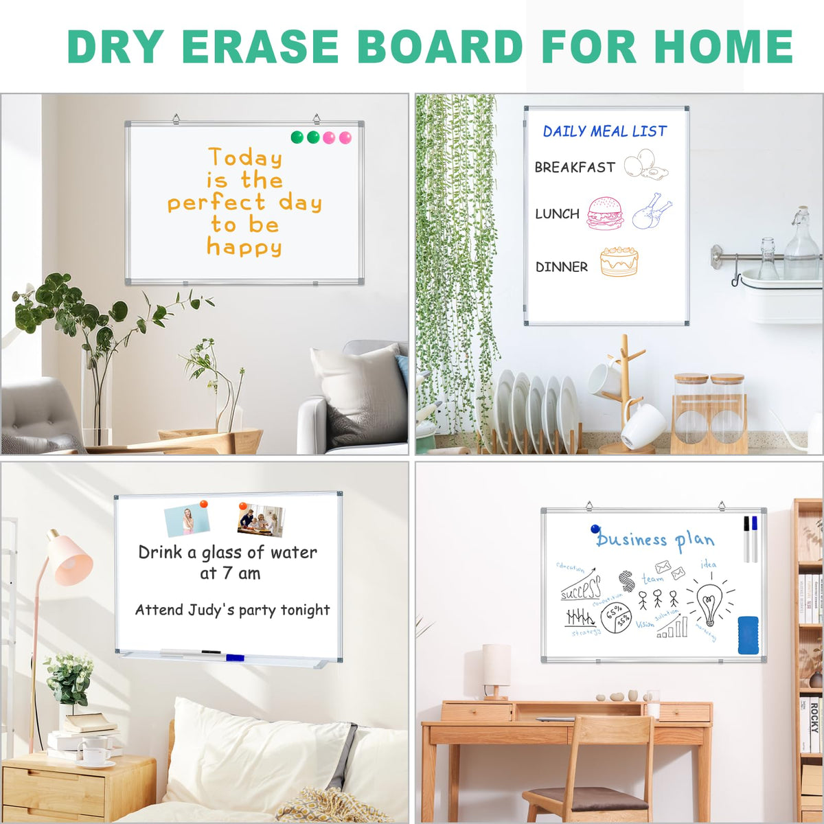 H-Qprobd 3' x 2' Whiteboard Dry Erase White Board for Wall 36x24 (3pcs) Magnetic Boards for Office Classroom & Home, Small Wall Whiteboard Including 6 Markers, 20 Magnets, 2 Erasers