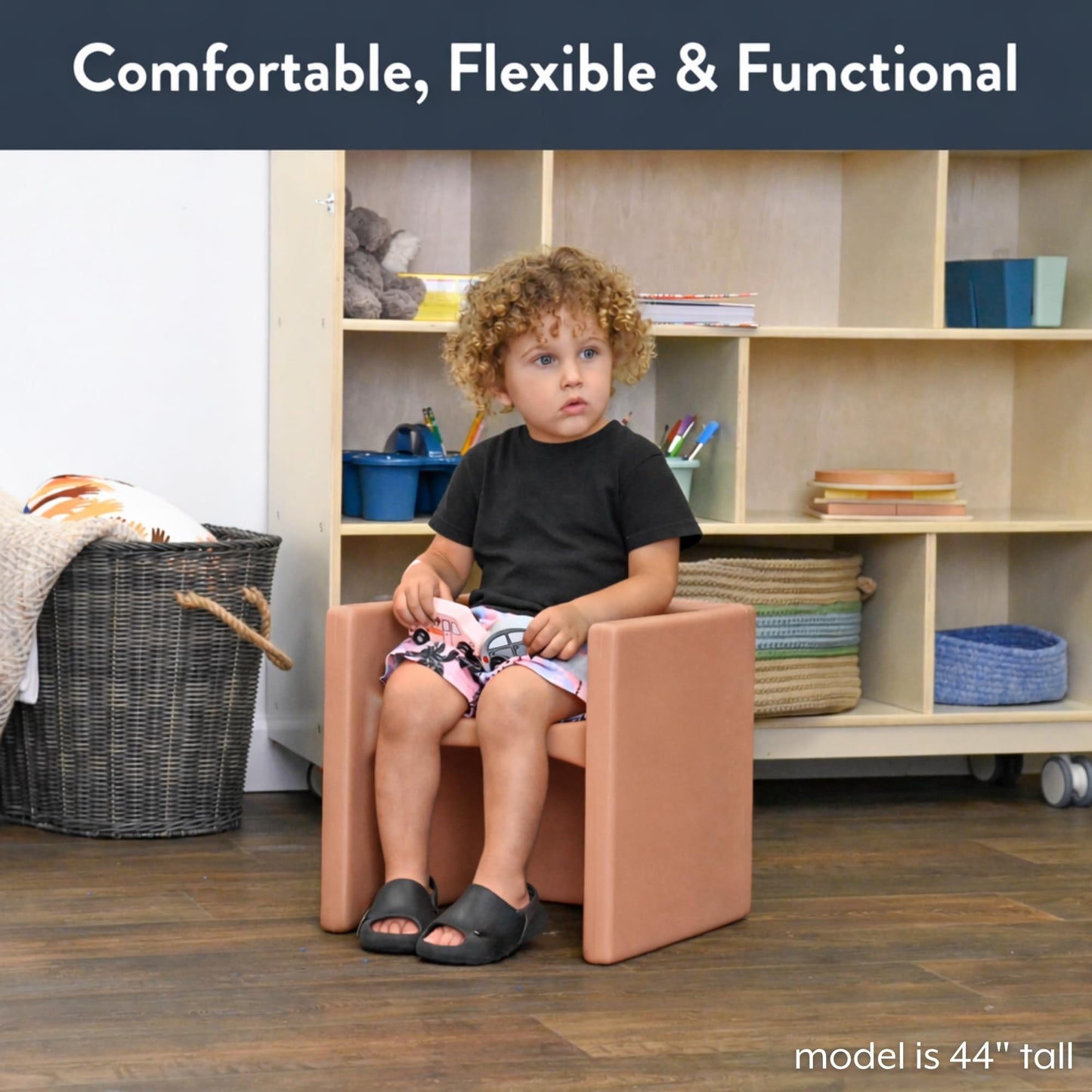 Children's Factory 3-in-1 Cube Chair for Kids, Flexible Seating Classroom Furniture, 1-Pack, Clay