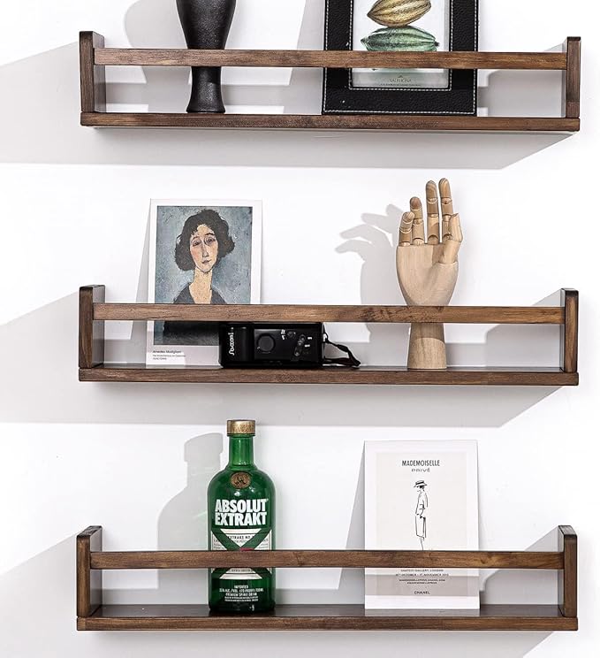 AZSKY Nursery Book Shelves 24 Inch Deep Walnut Floating Bookshelf