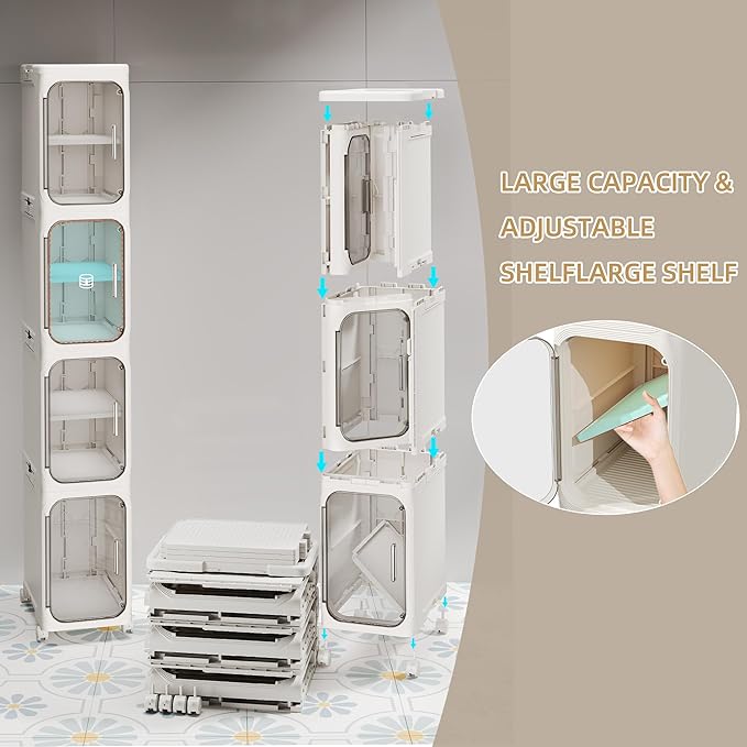 4-Tier Tall Narrow Storage Cabinet, Slim Bathroom Storage Cabinet
