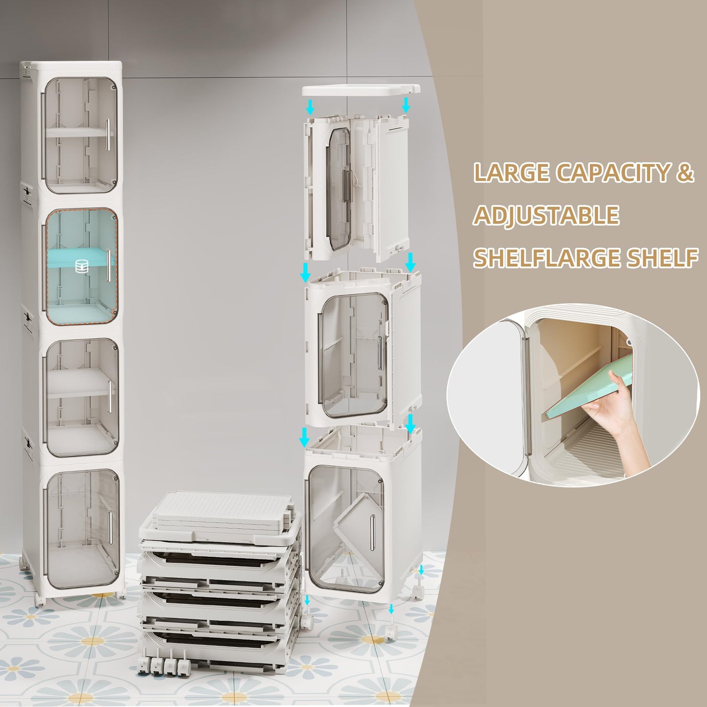 Lifelongpal 4-Tier Tall Narrow Storage Cabinet, Slim Bathroom Storage Cabinet with Adjustable Shelves and Wheels, Narrow Organizer for Small Space, Bathroom, Kitchen, Laundry, White