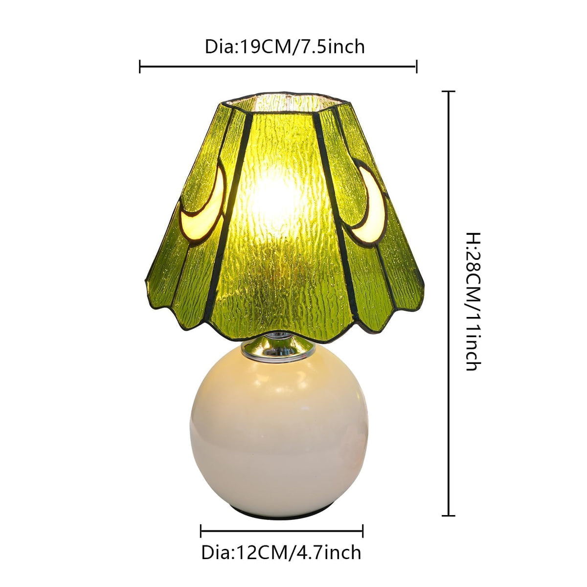 KIPHEPI Tiffany Style Bedside Table Lamp Stained Glass Moon Mushroom Lamp for Bedroom Small Nightstand Lamps for Home Decor Living Room Bedroom Study Nursery Dorm,Green