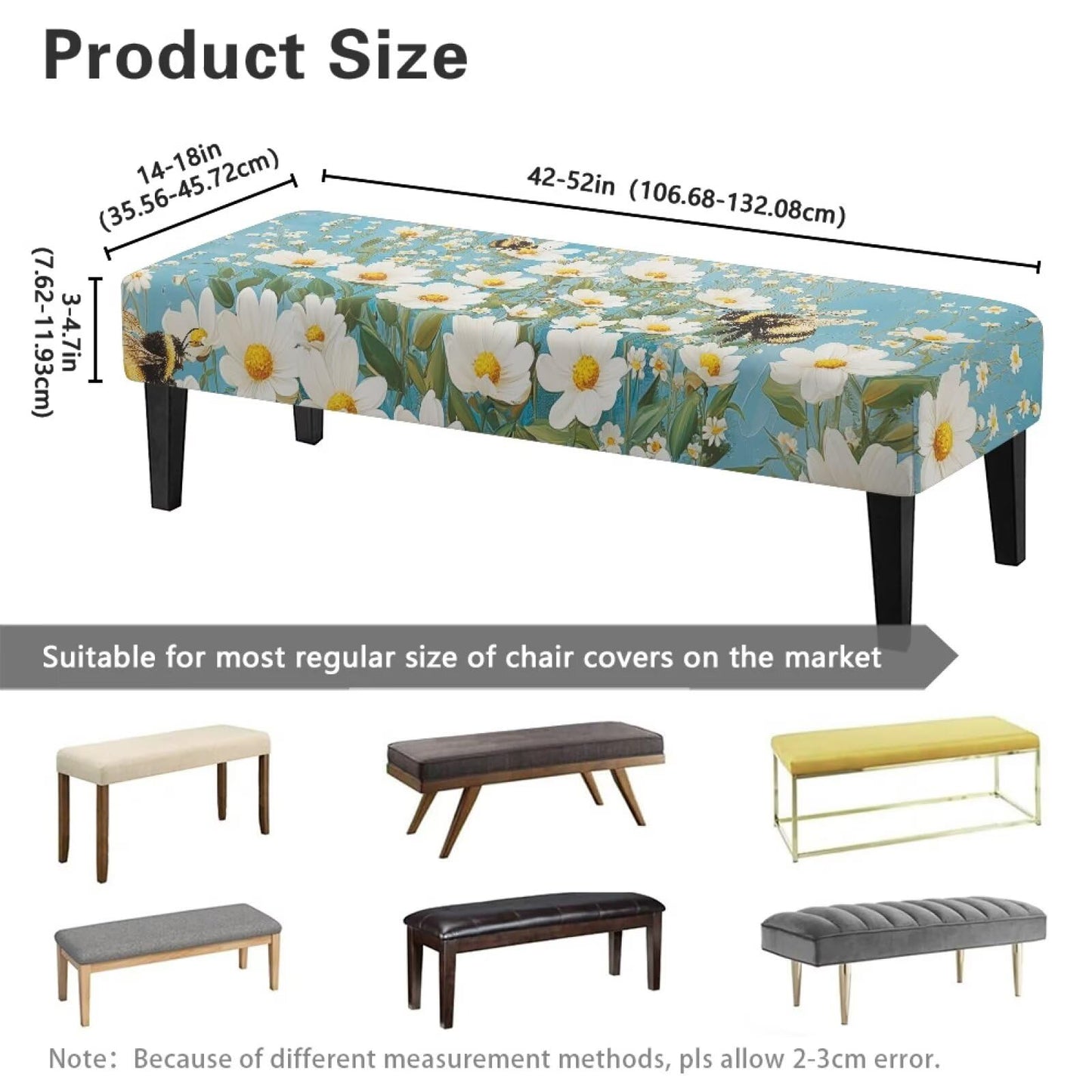 Cugasmaru Dining Bench Covers Soft Daisy Seat Cushion Protector,Washable Stretch Dining Bench Cover for Living Room Kitchen Easy to Clean