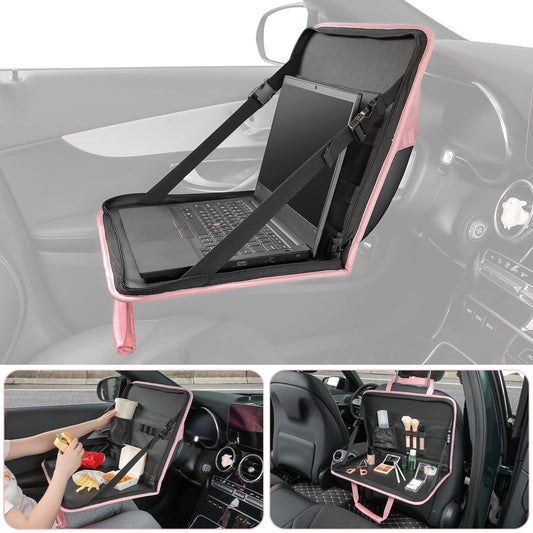 JOYTUTUS 3 in 1 Steering Wheel Eating Tray (Pink), Car Back Seat Laptop Desk, Multifunctional Office Bag Car Work Table for Writing, Car Organizer for Kids, Commuters, Family