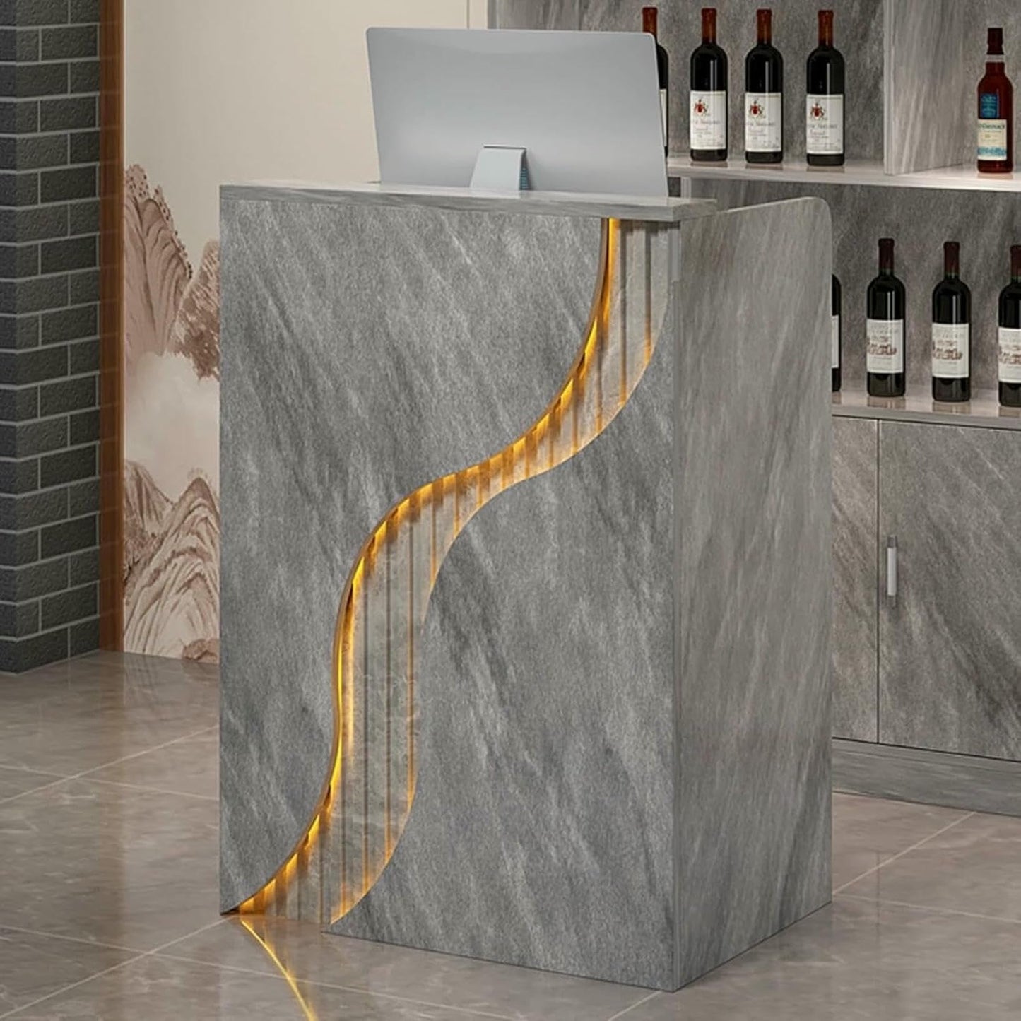 Reception Desk, Small Front Desk, Modern Retail Counter with Two Storage Drawers, Salon Counter Table Reception Counter for Store, Hotel, Supermarket