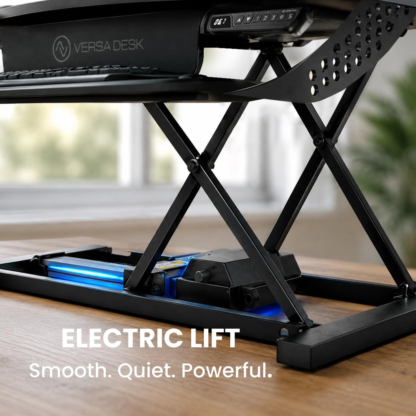 VERSADESK PowerPro Elite 36” - Electric Adjustable Desk Converter with Programmable Controller and USB Hub. Mobile App Controllable. Removable Keyboard Tray - Powerful Riser Lifts 80 lbs – Black