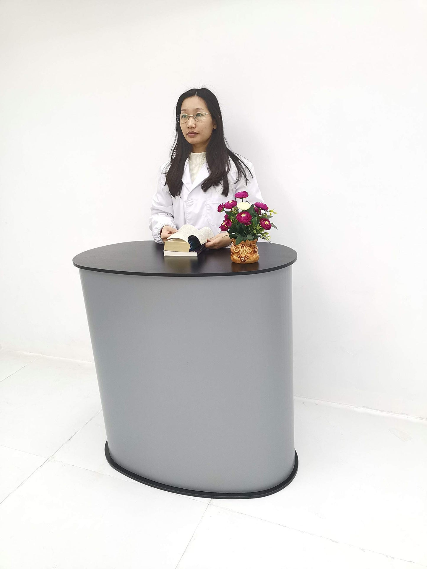 FixtureDisplays 36.4" TallX35.6 WX17 Deep Portable Lightweight Tradeshow Podium Lectern Pulpit Economy Event Party Wedding White Or Black Easy to Carry Speaker Organizer Table Countertop 15111-2D