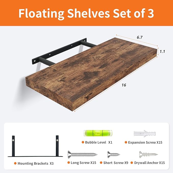 Upassion Floating Shelves for Wall Set of 3, Home Decor, Frame Display Wall