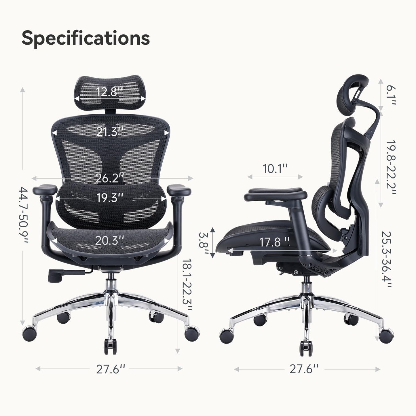 SIHOO Doro C300 Ergonomic Office Chair with Ultra Soft 3D Armrests, Dynamic Lumbar Support for Home Office Chair, Adjustable Backrest Desk Chair, Swivel Big and Tall Computer Chair Black