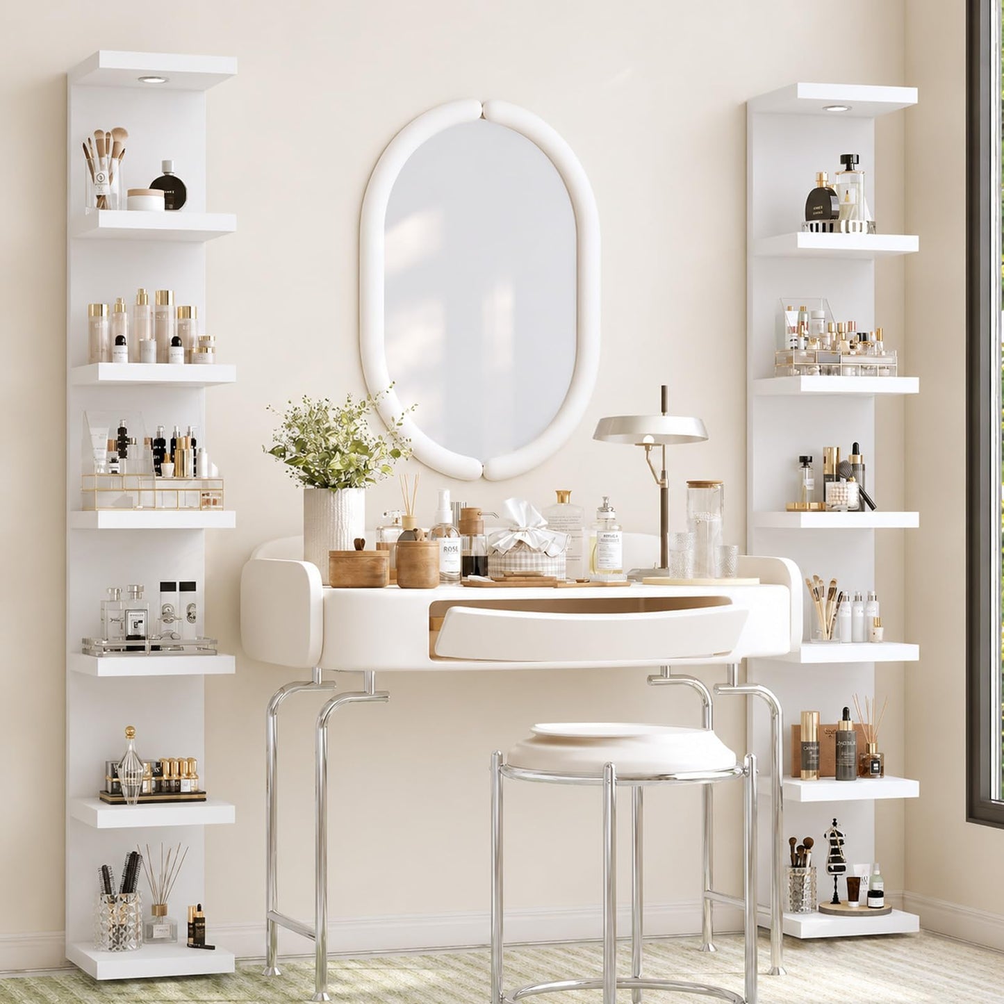 LitaEther Versatile 7 Tier Wall Shelf Unit,White Lack Wall Shelf,Display Floating Shelf with LED Remote Control Light
