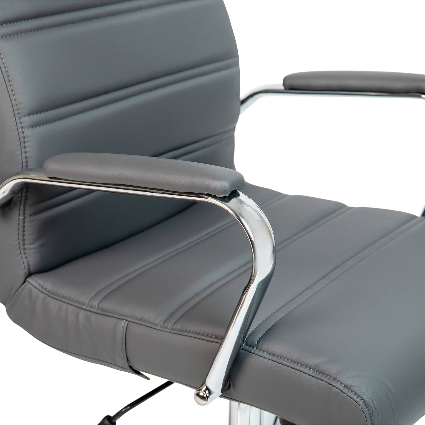 Flash Furniture Whitney High-Back Swivel LeatherSoft Desk Chair with Padded Seat and Armrests, Adjustable Height Padded Office Chair, Gray/Chrome