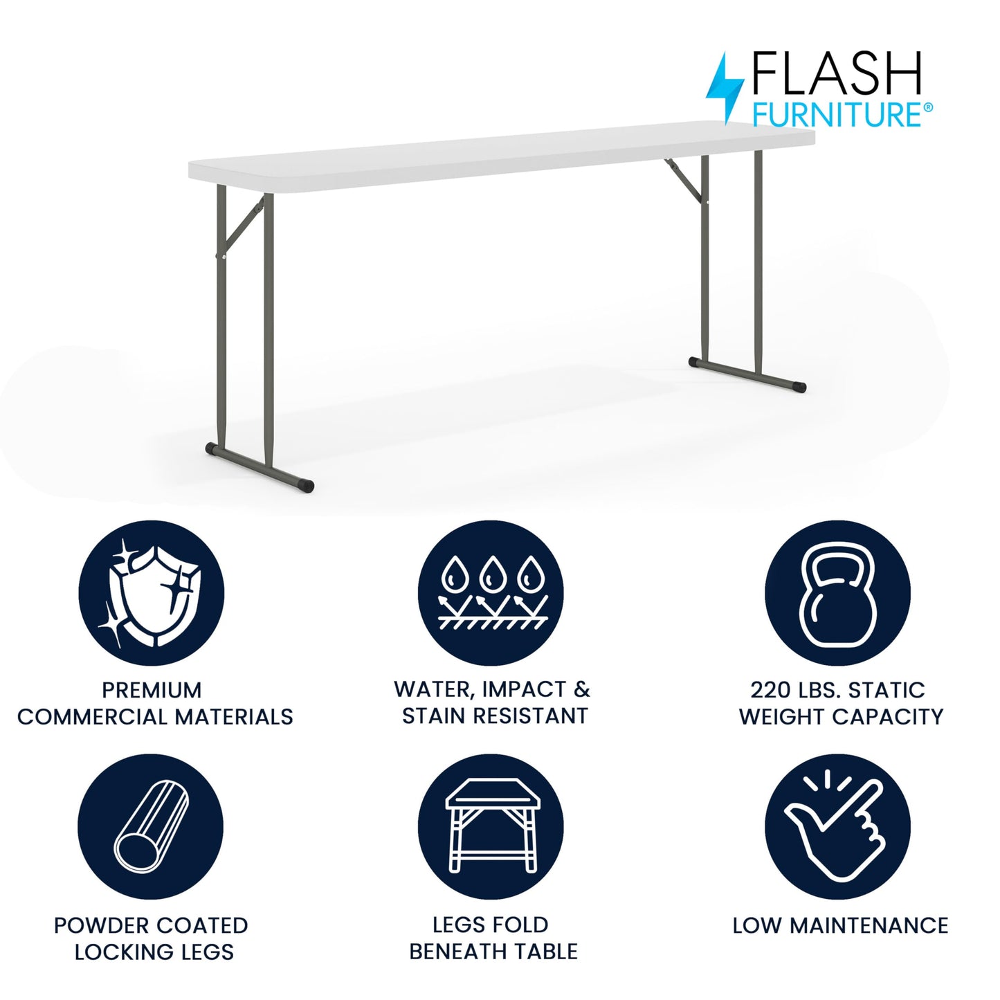 Flash Furniture Kathryn 6' Rectangular Plastic Folding Table, Long Plastic Foldable Table for Indoor/Outdoor Events, White