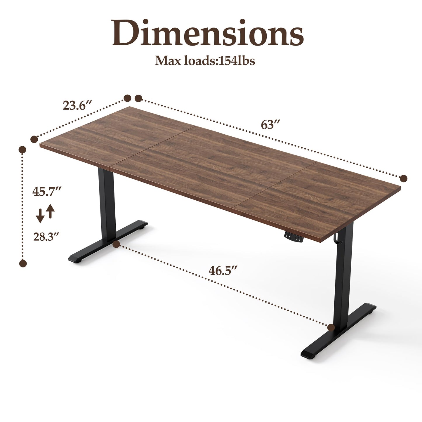 Klicelor 63 Inch Large Electric Standing Desk, Height Adjustable Office Desk, Sit Stand Up Computer Gaming Desk with Memory Preset, Three-Piece Desktop, Dark Walnut