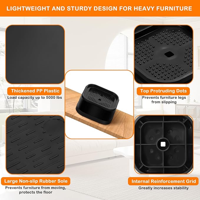 shouwuhho 4 Pack Furniture Risers Adjustable Bed Risers Heavy Duty Lifts Height