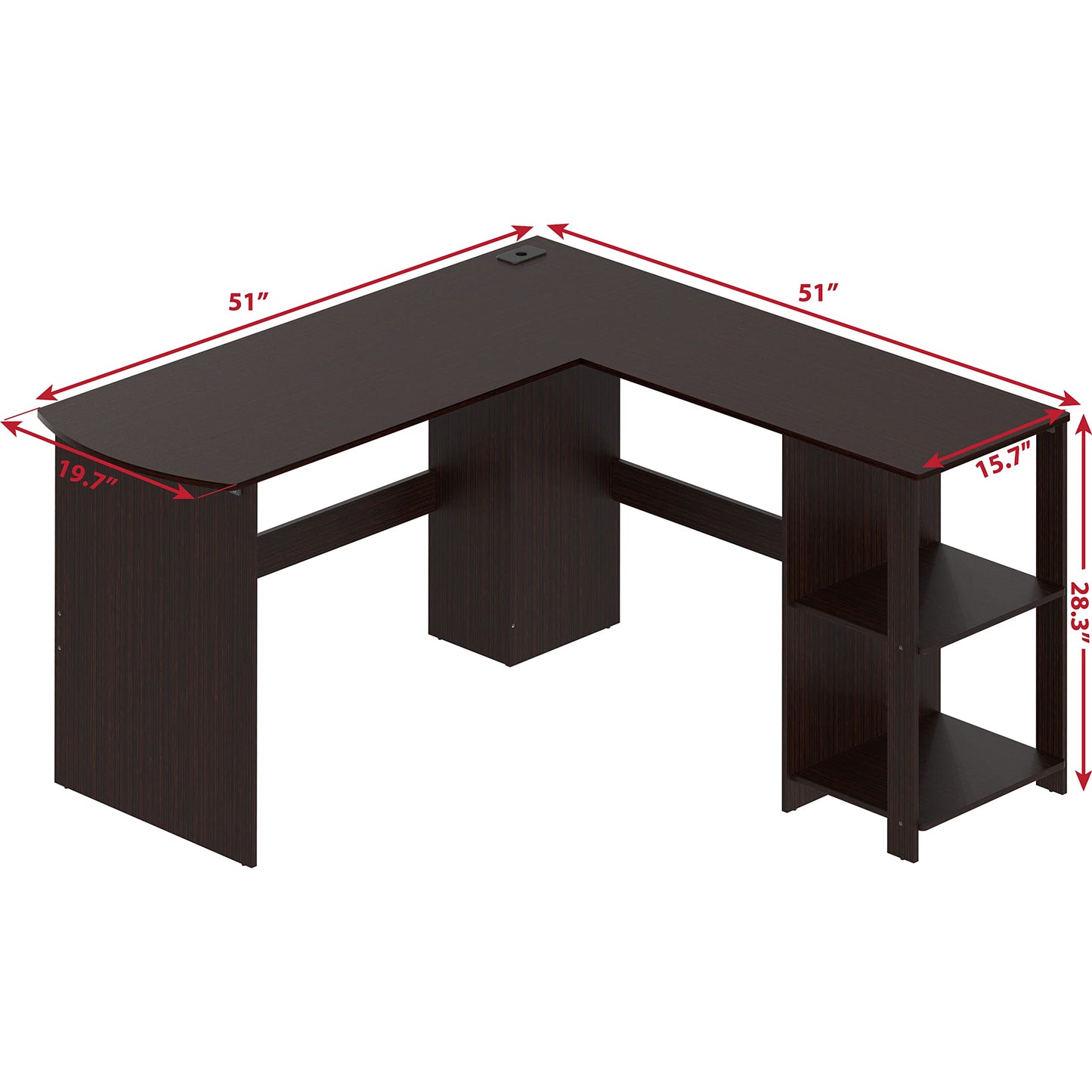 SHW 51 x 51 Inches L-Shaped Home Office Wood Corner Desk wtih Storage, Espresso