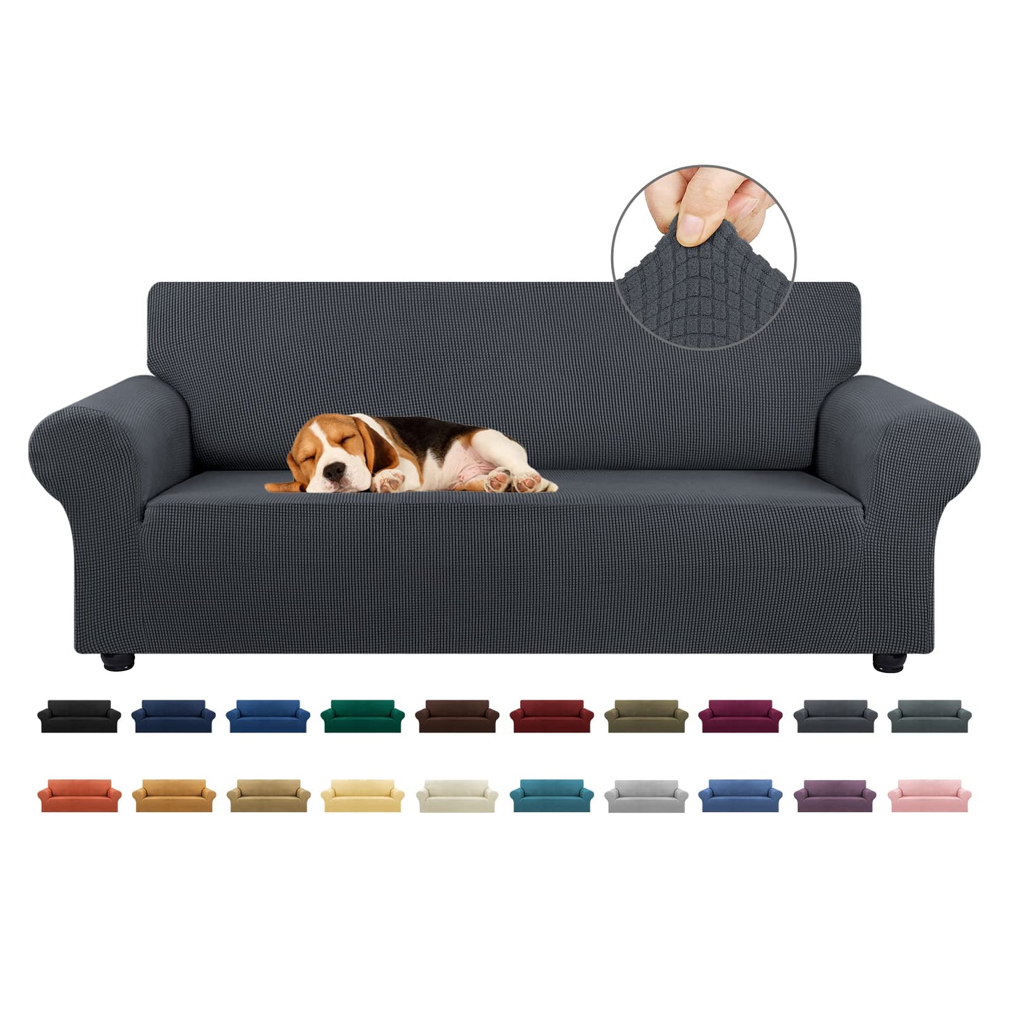 KEKUOU Stretch Sofa Cover Slipcover ，Couch Covers for 3 Cushion Couch Sofa pet Friendly (78"-94") Furniture Protector Sofa with Elastic Bottom for Kids,Dog, Jacquard Small Checked(Large,Charcoal)