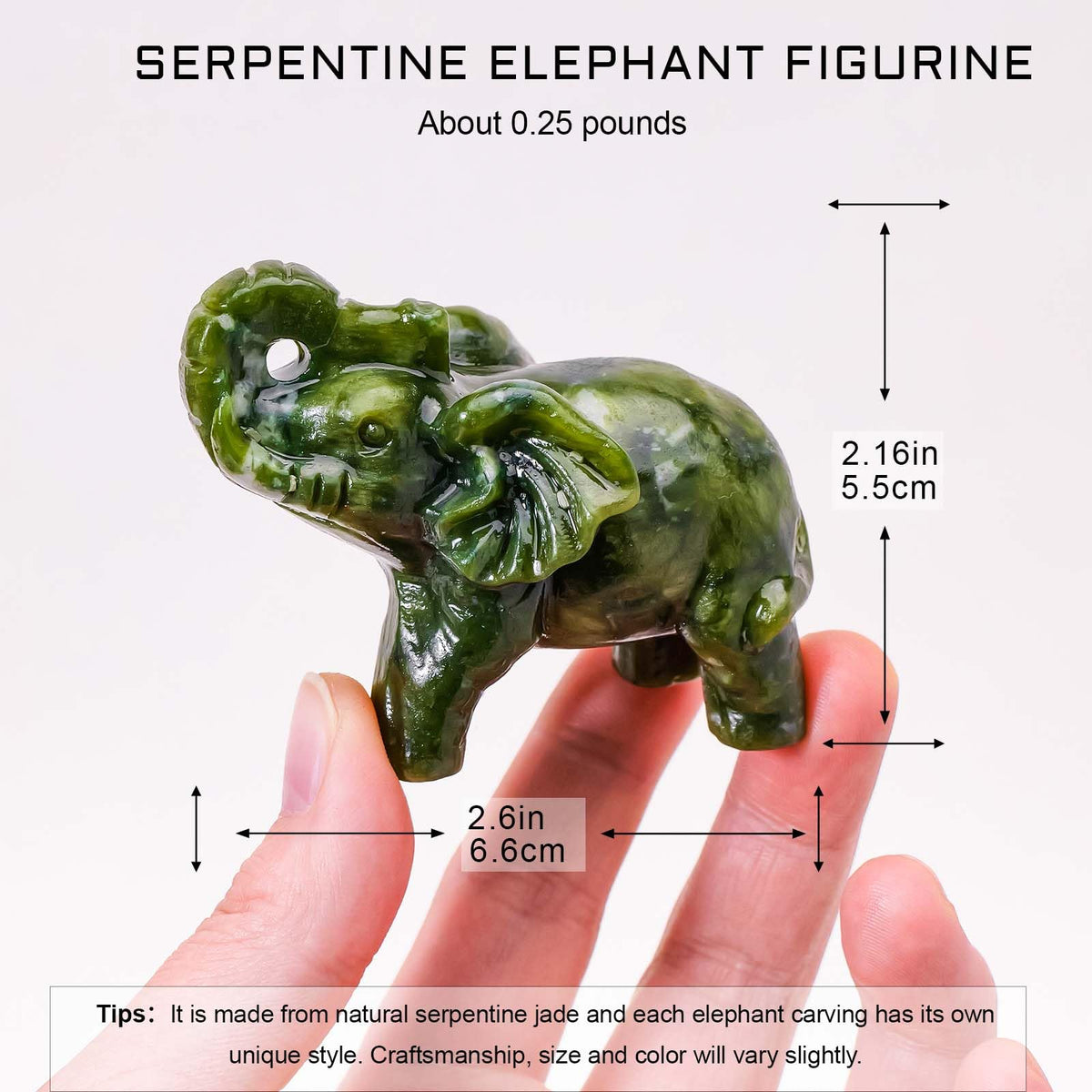 Apengshi Natural Crystal Raw Stone Jade Figurine,Cute Decorative Animal Statue (Running Elephant)