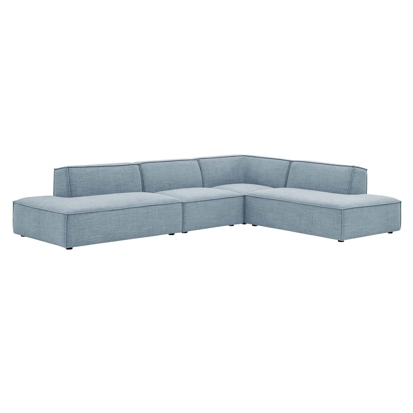 Modway Restore Performance Fabric Upholstered 4-Piece Modular L-Shaped Armless Sectional Sofa in Sky – Low Profile Couch with Coil Seat Support and French Piping