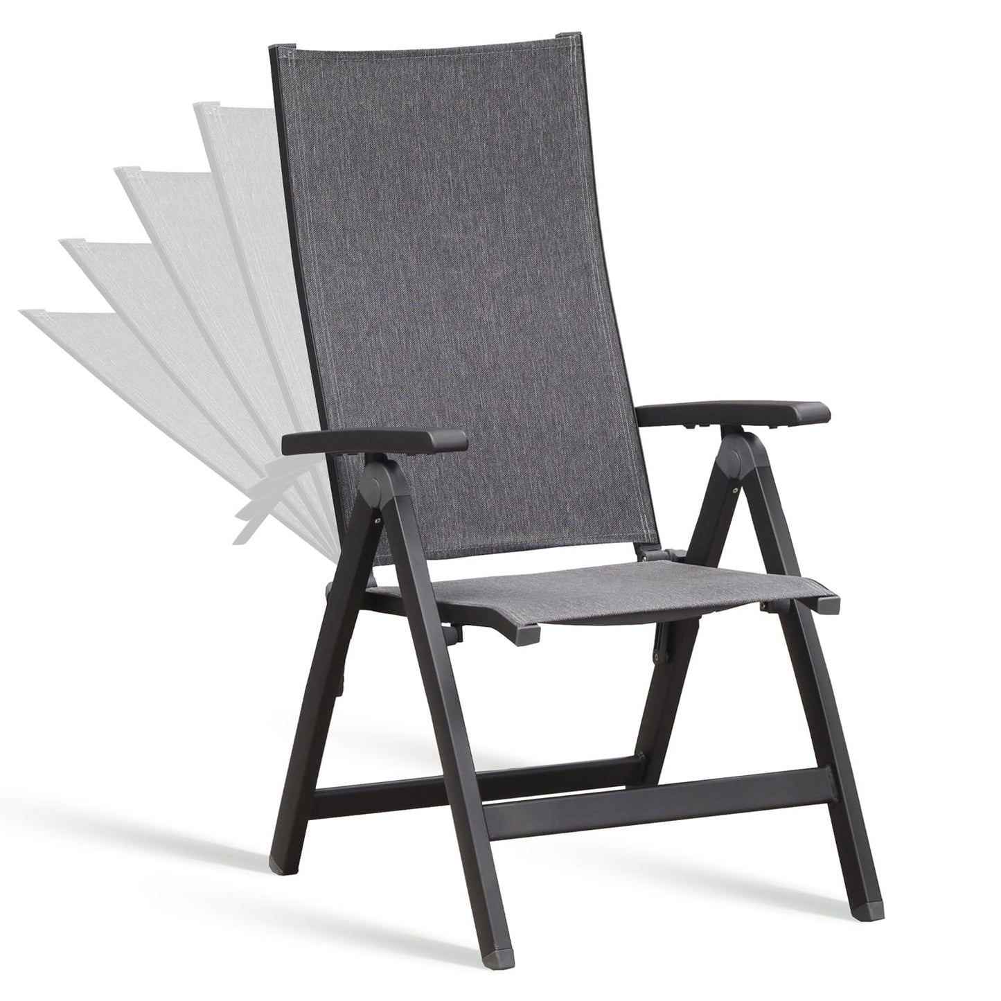 Sunairsz Folding Chair, Indoor & Outdoor Balcony, Patio Porch, Garden Lawn, Pool, for Comfortable Black Foldable Chairs, Portable Cozy Recliner, Metal Frame, Heavy Duty Durable