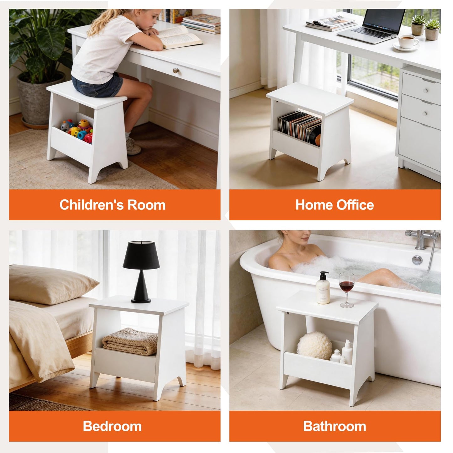 King Oasis Small Storage Stool with Flat Top, 15.7" Modern Footstool Ottoman for Living Room & Bedroom, Narrow Shoe Bench/Side Table for Entryway, Bathroom, Bedroom and Small Spaces, White