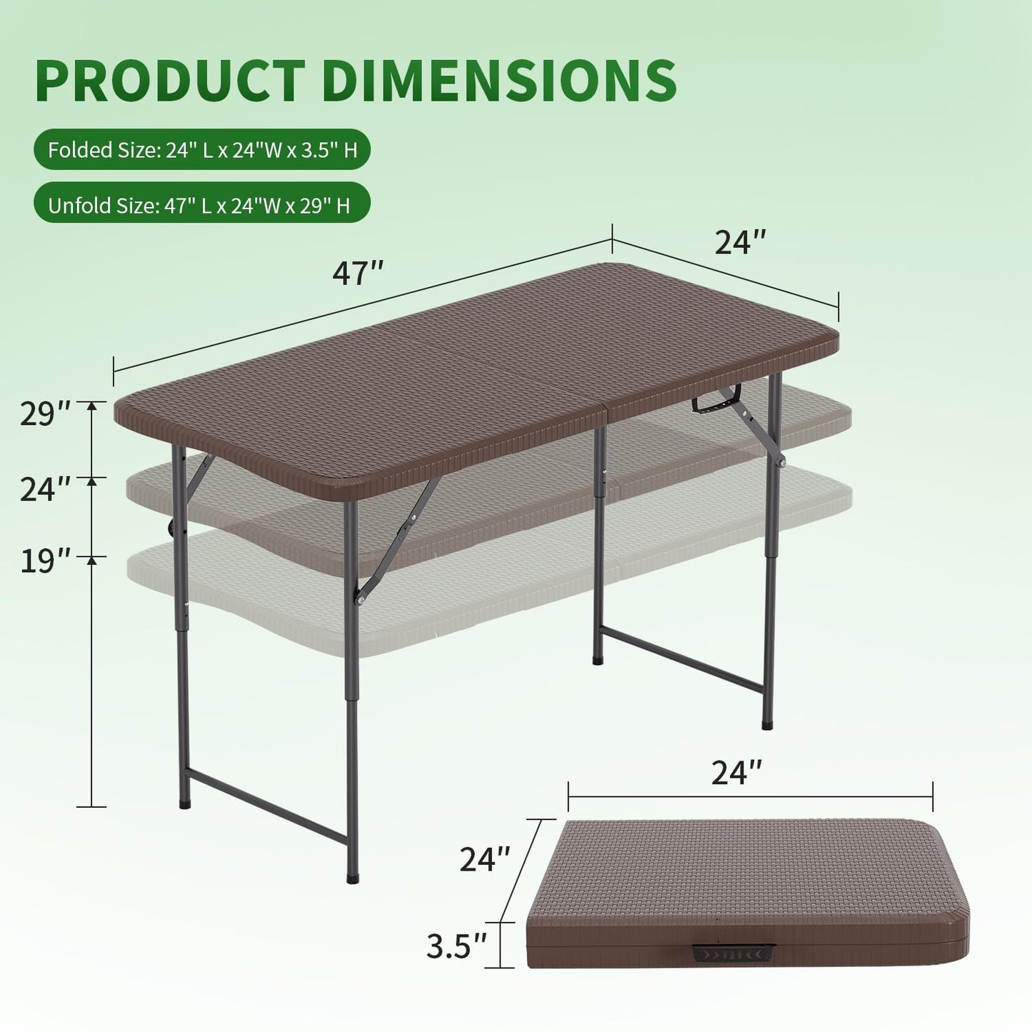 BestOffice 4 FT Picnic Table Folding Table Camping Plastic Table Fold Up Table Lock for Party Event, Brown Ratten