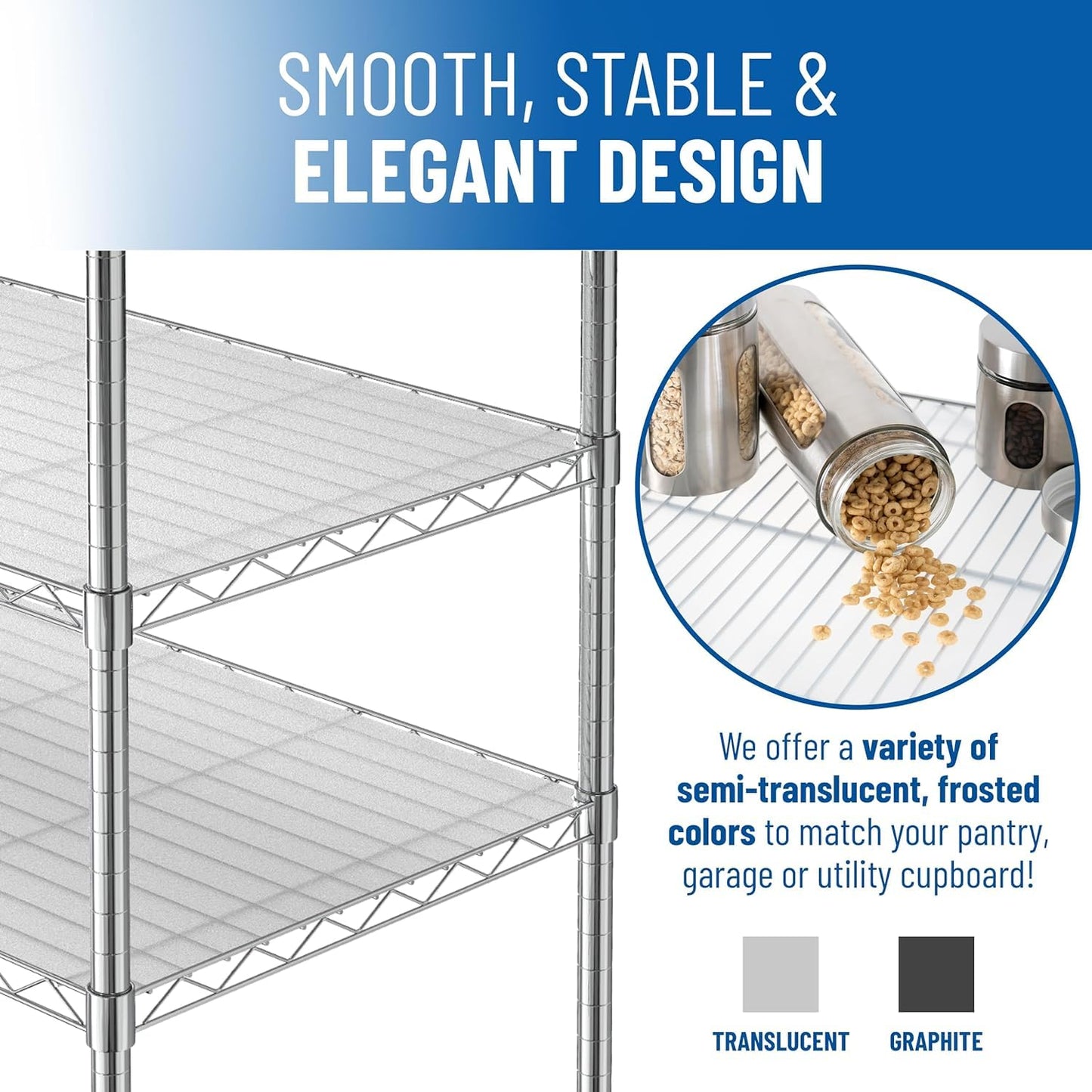 Shelf Liners for Wire Shelf System - Set of 5 in Clear - 18 x 60 inch - Plastic Wire Shelving Shelf Mats