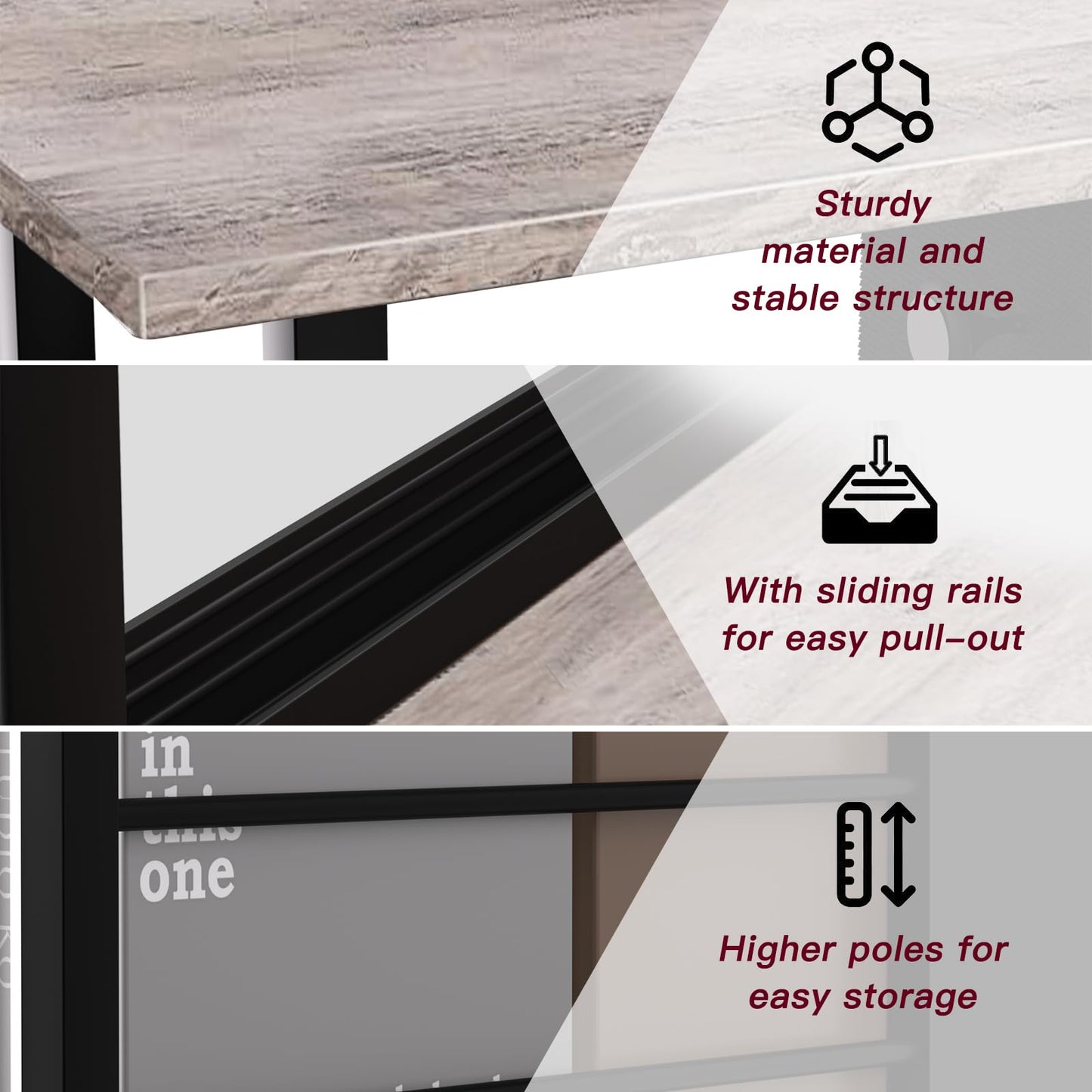 DGSANDGO Narrow Side Table (1PC) - Grey & Black Two-Tone End Table with Charging Station Drawer & 4 Wheels, Personalized Mobile Storage Nightstand for Bedroom Living Room (1 AC + 2 USB Ports)