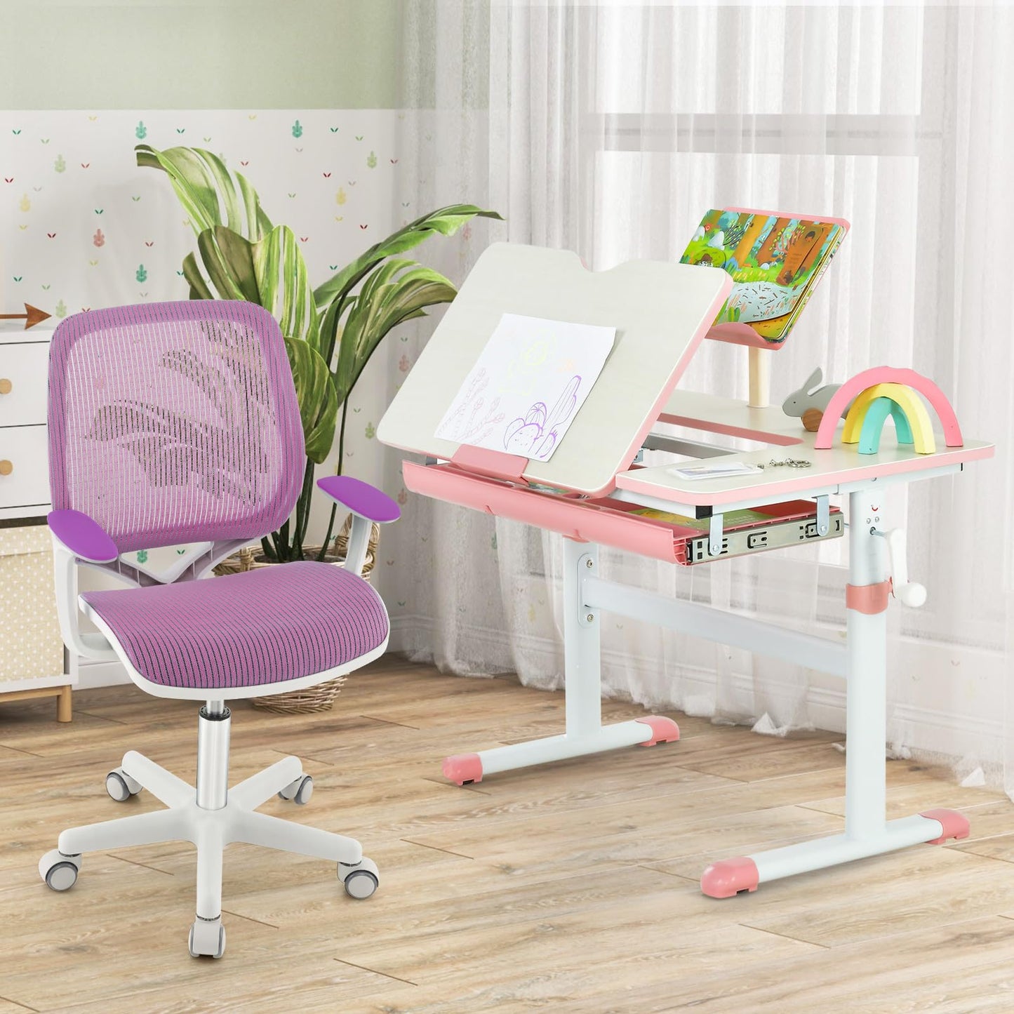 Costzon Kids Desk Chair, Height Adjustable Children Study Computer Chair with Armrests, Sit-Brake Casters, Swivel Mesh Task Chair for Boys Girls Teens Students, Kids Chair for Home, Office (Purple)