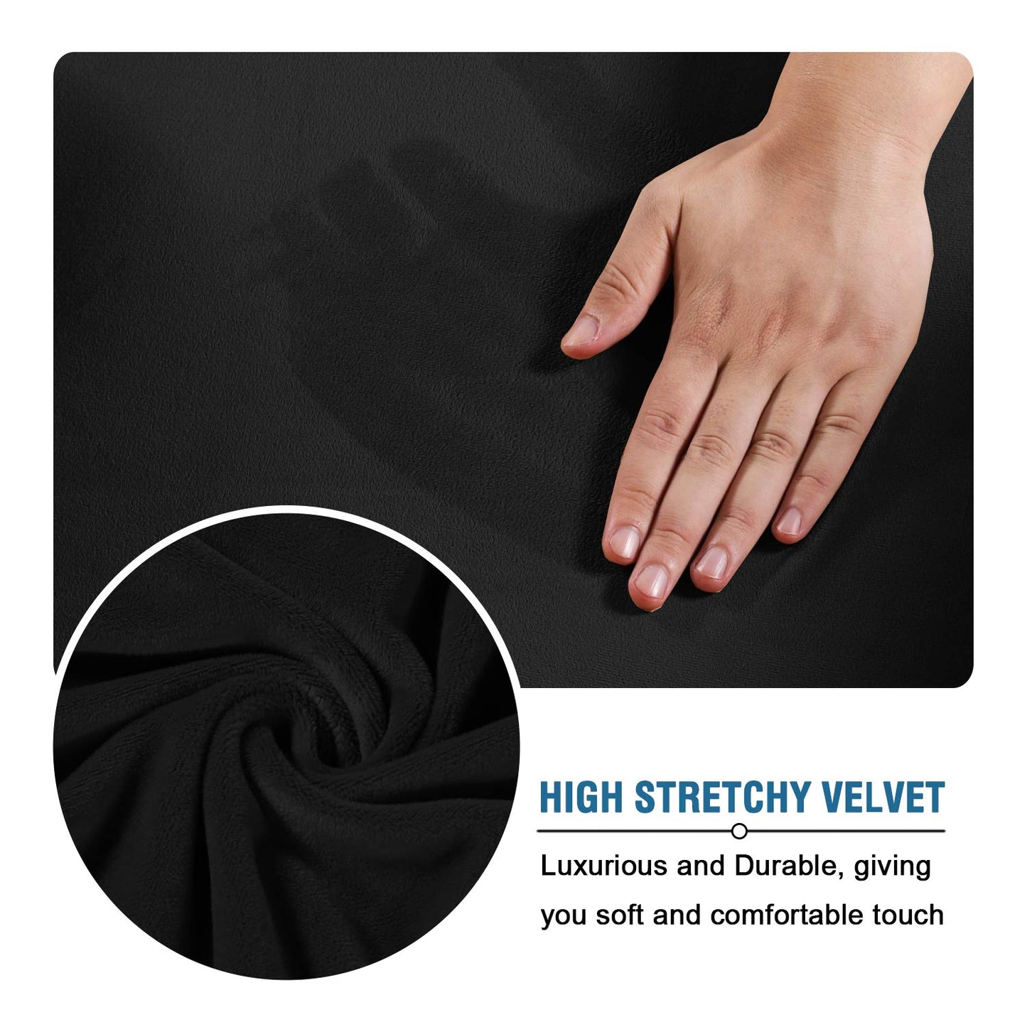 H.VERSAILTEX Real Velvet Plush 1 Piece Form Fit Stretch Rectangle Folding Storage Covers Ottoman Slipcovers Removable Footstool Protect Footrest Covers Elastic Bottom, Machine Washable(Large, Black)