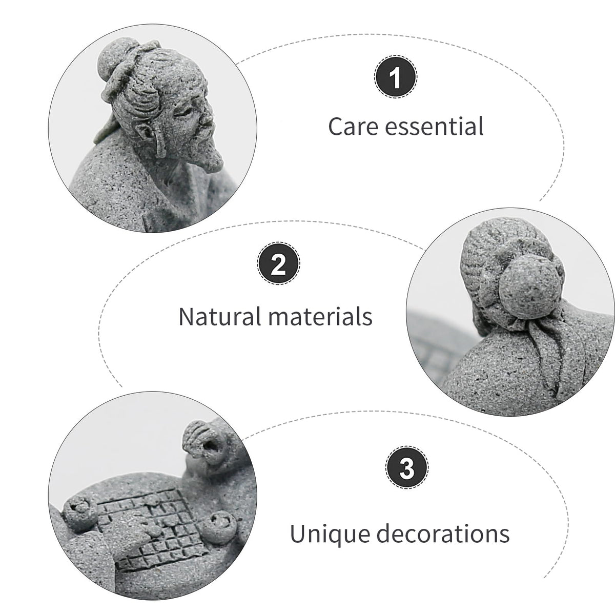 Hoypeyfiy 3Pcs Playing Chess Old Man Statue,Garden Figurines Set,Zen Garden Accessories,Outdoor Decor Sandstone for Bonsai,Micro Landscape Decoration,Garden,Patio,Yard,Lawn,Backyard