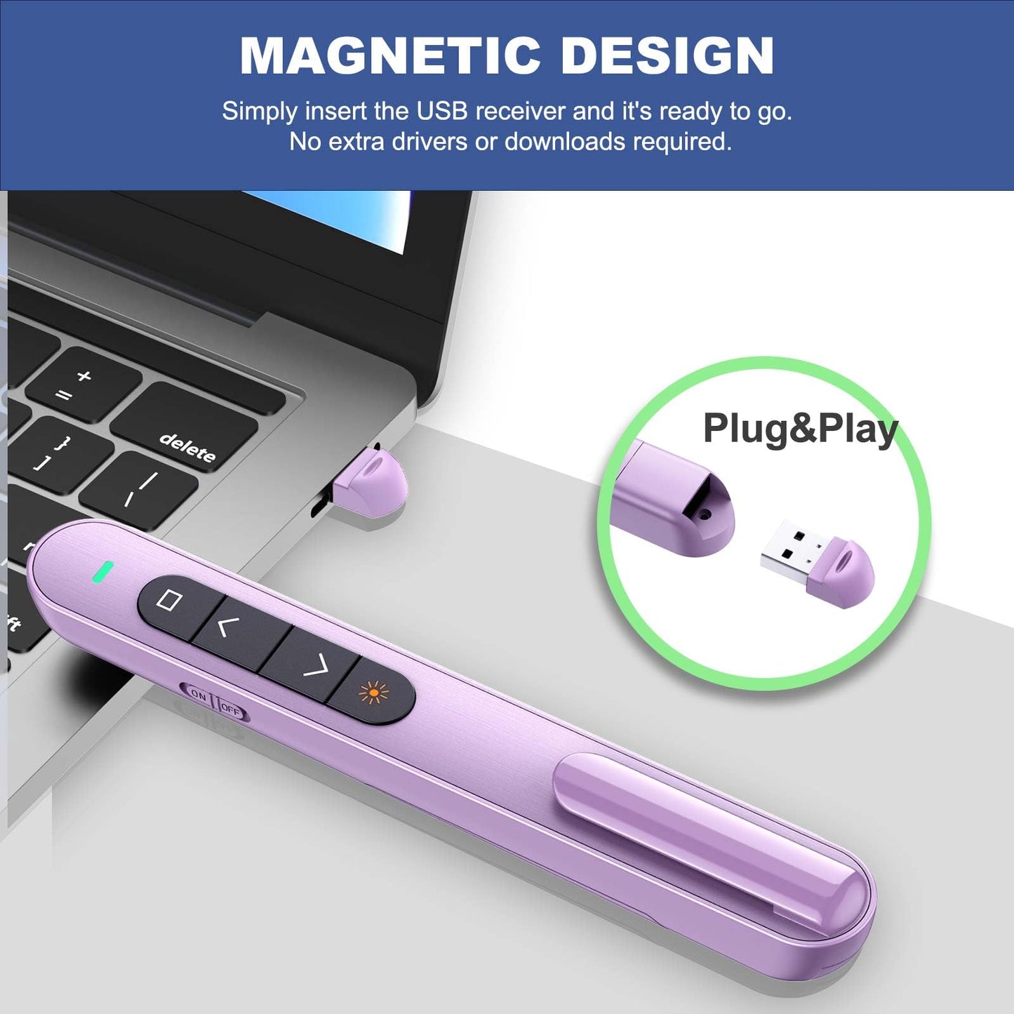 QUI Presentation Clicker with Volume Control, 2.4GHz USB Wireless Presenter Remote, PowerPoint Clicker Slide Advancer Compatible with Mac, Windows, Google Slides, Keynote