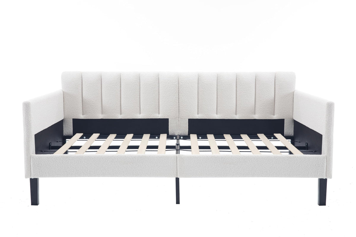 Christopher Knight Home Elena Twin Size Upholstered Daybed, Futon Sofa Bed Ribbed Tufted Backrest Lavish Modern Design, Couch Bed Frame for Bedroom Living Room Guest Room Apartment, Ivory Boucle